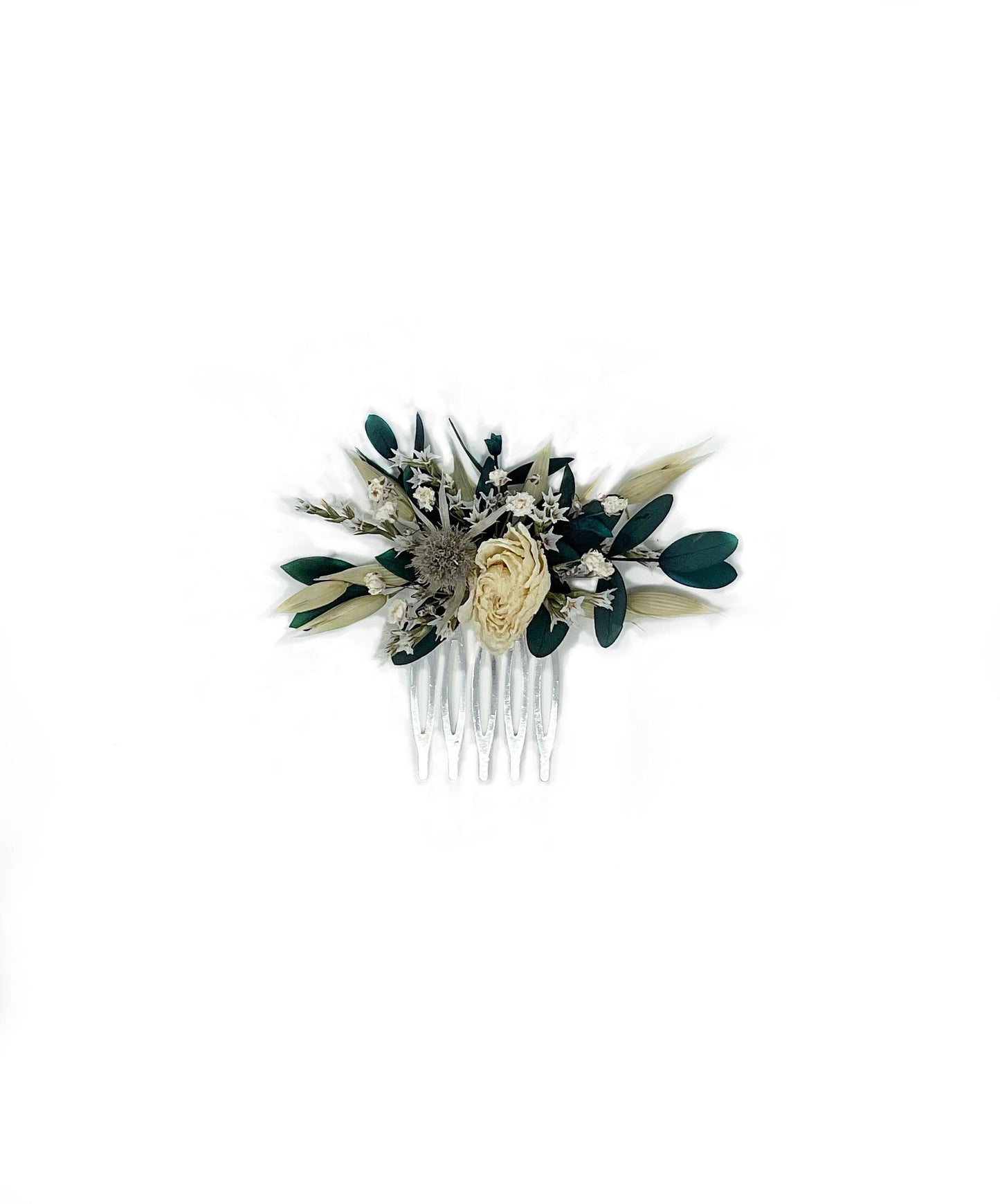 Mini Hair Comb, White, Green, Hair Pins, Dried flowers, Preserved, Floral, Hair Accessories, Wedding Accessory, Simple, Winter, Prom, Bridal