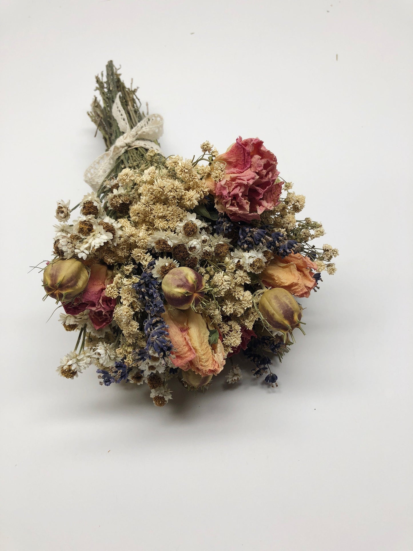 Floral Bouquet, Spring Collection, Wedding Flowers, Short Ammobium, Achillea of Pearl, Lavender, Nigella, Orange Peony, Red Peony