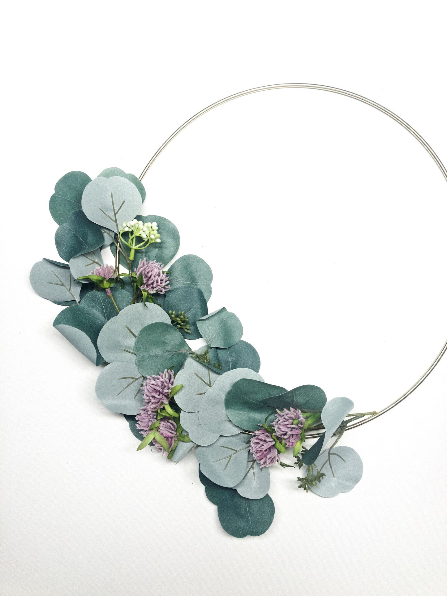 Metal Ring Wreath, Silver Dollar Eucalyptus Hoop Wreath, Pink, Gold, Thin, Wall, Nursery, Small, Modern, Ring, Indoor, Green Blue, Farmhouse