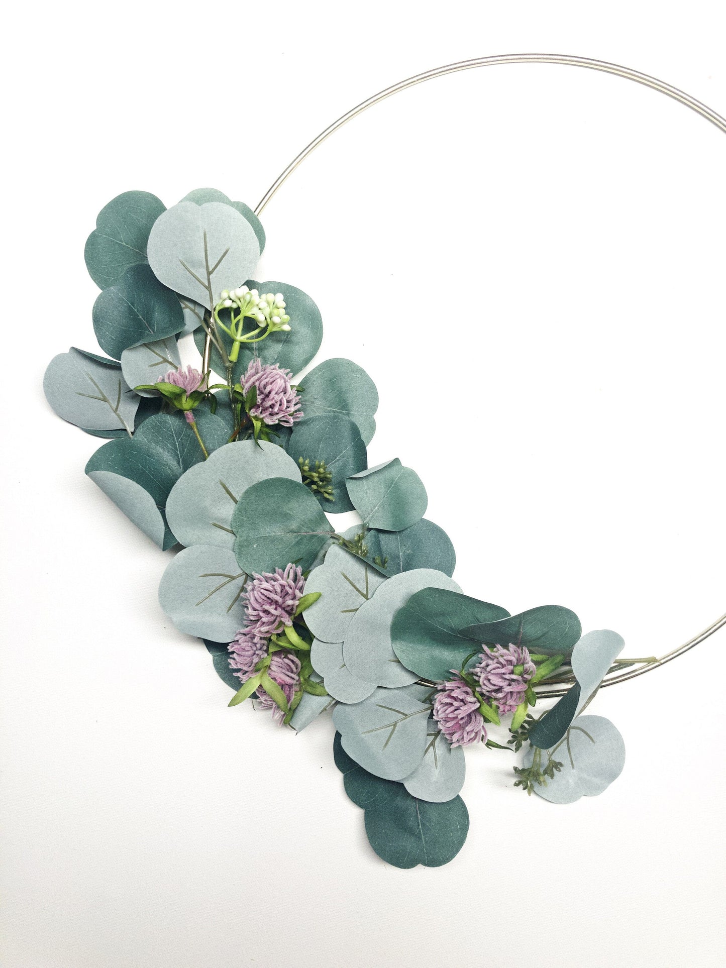 Metal Ring Wreath, Silver Dollar Eucalyptus Hoop Wreath, Pink, Gold, Thin, Wall, Nursery, Small, Modern, Ring, Indoor, Green Blue, Farmhouse