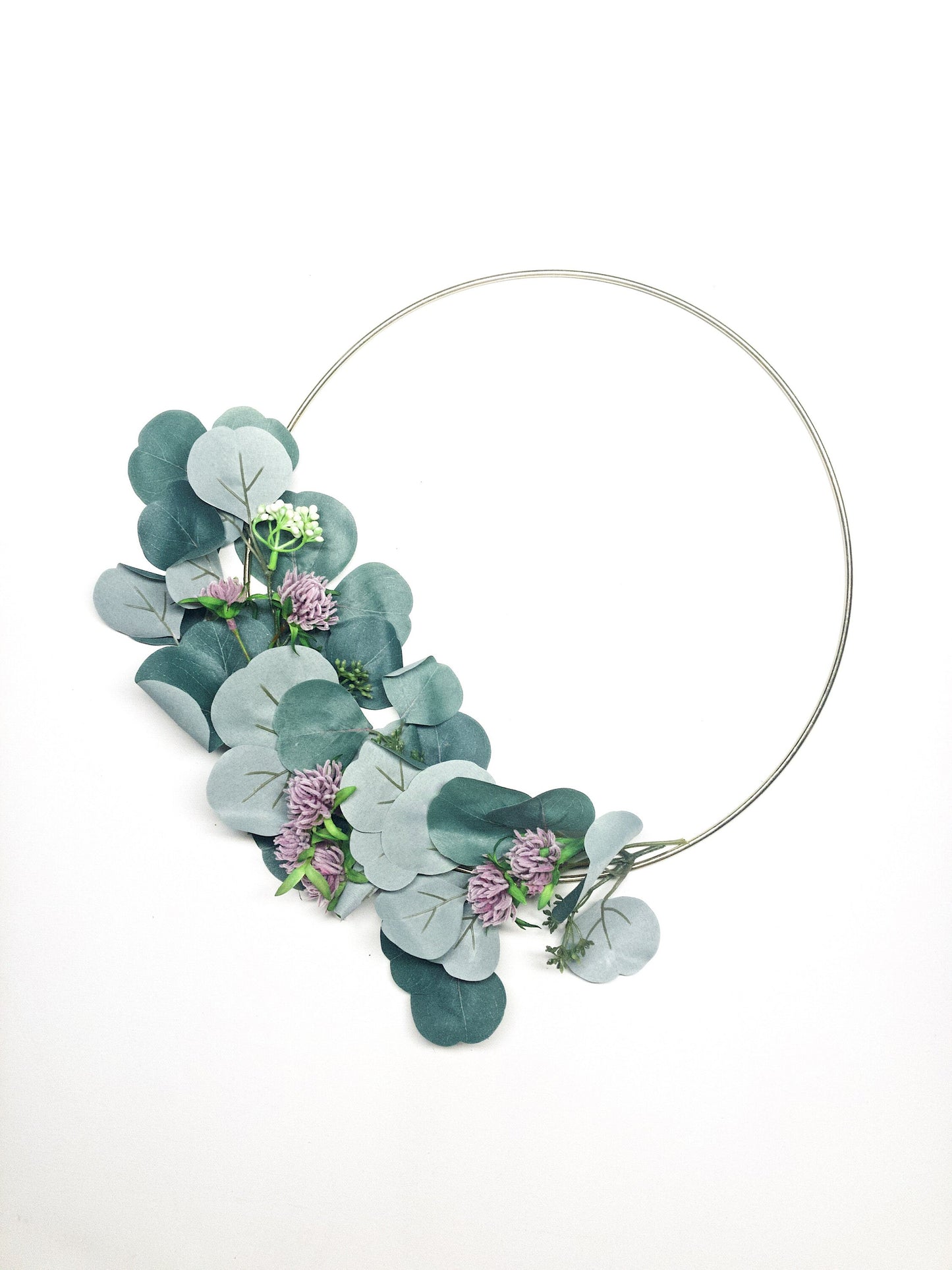 Metal Ring Wreath, Silver Dollar Eucalyptus Hoop Wreath, Pink, Gold, Thin, Wall, Nursery, Small, Modern, Ring, Indoor, Green Blue, Farmhouse