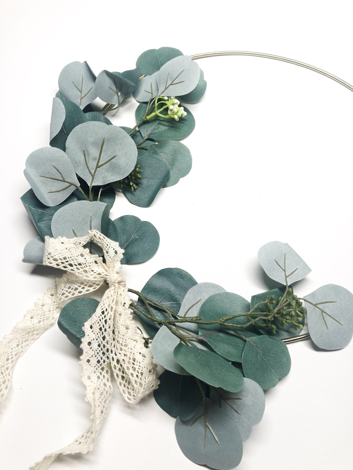 Metal Ring Wreath, Silver Dollar Eucalyptus Hoop, Metal Gold, Wall, Nursery, Small, Modern, Indoor, Green, Blue, Inside, Floral, Farmhouse