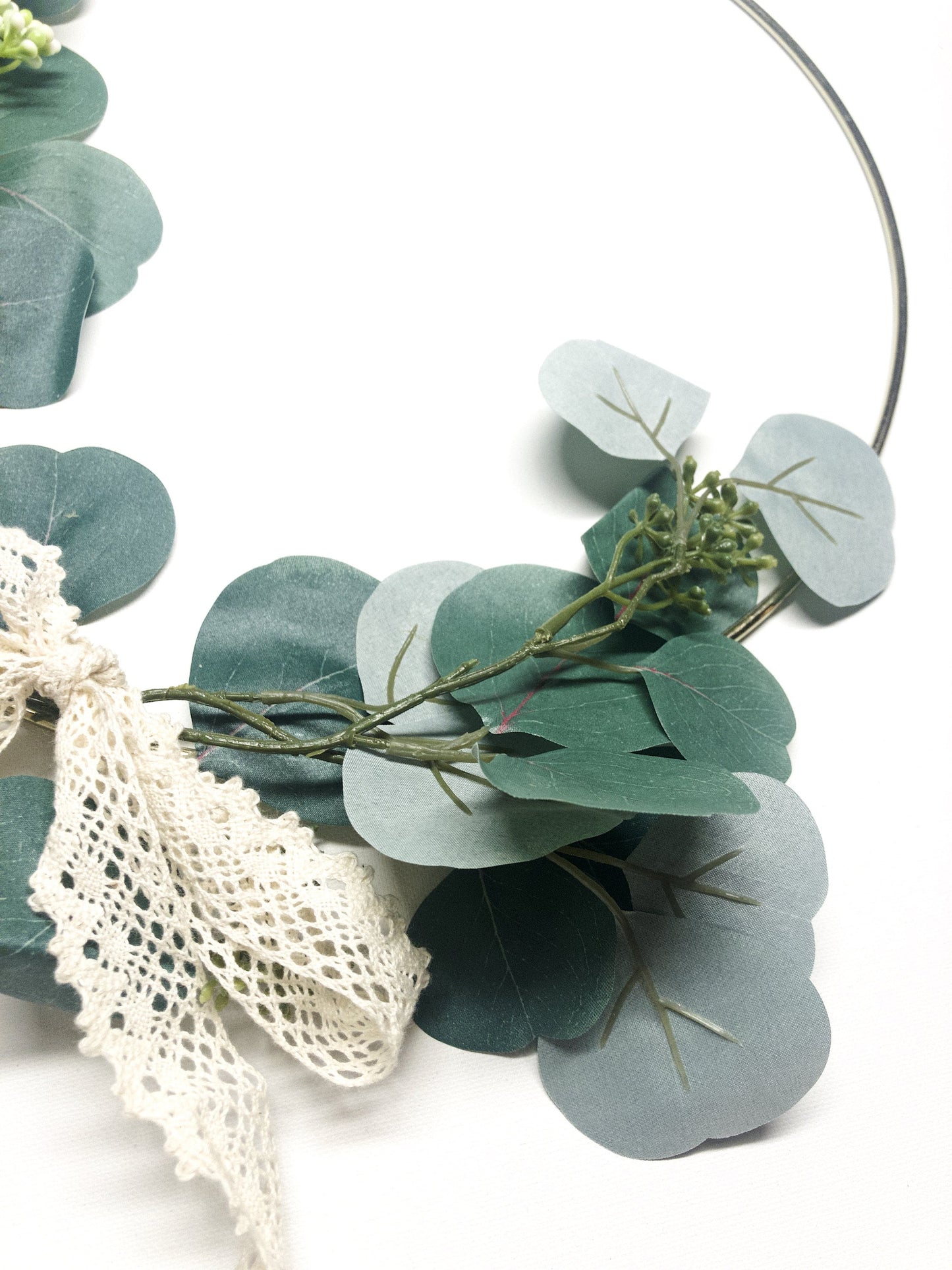 Metal Ring Wreath, Silver Dollar Eucalyptus Hoop, Metal Gold, Wall, Nursery, Small, Modern, Indoor, Green, Blue, Inside, Floral, Farmhouse