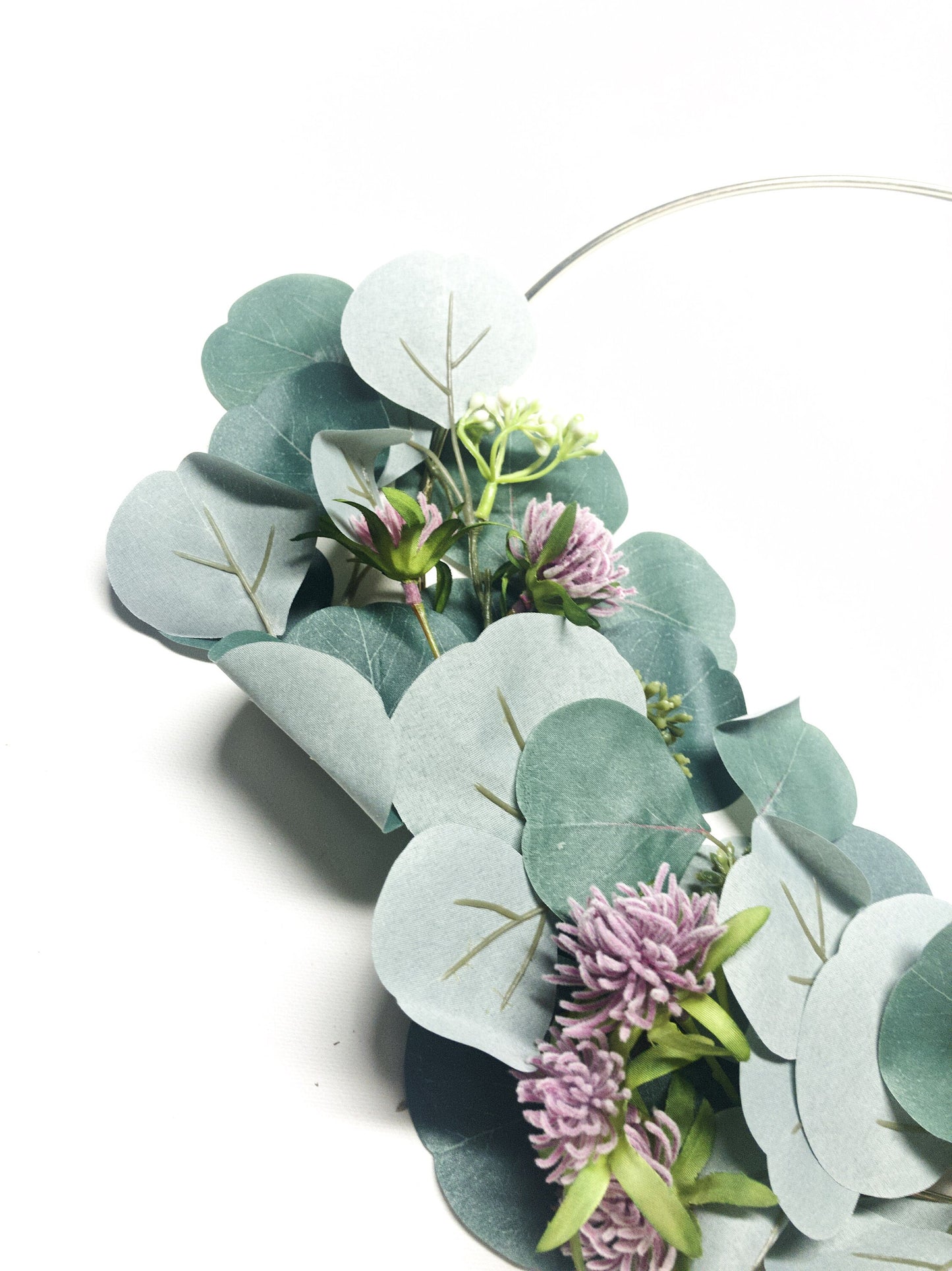 Metal Ring Wreath, Silver Dollar Eucalyptus Hoop Wreath, Pink, Gold, Thin, Wall, Nursery, Small, Modern, Ring, Indoor, Green Blue, Farmhouse