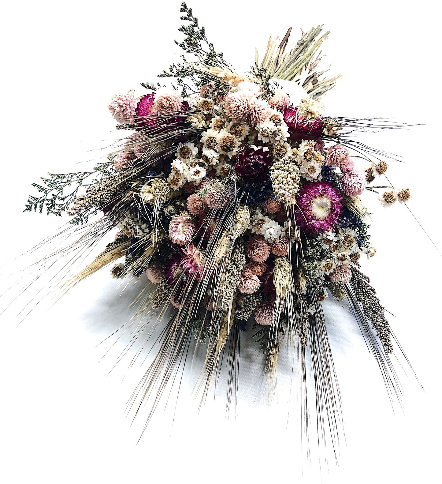 Wedding Bouquet, Floral Bouquet, Dried Flowers, Preserved Flowers, Ammobium, Globe Amaranth, Lavender, Wheat, Caspia, Strawflower, Bridal