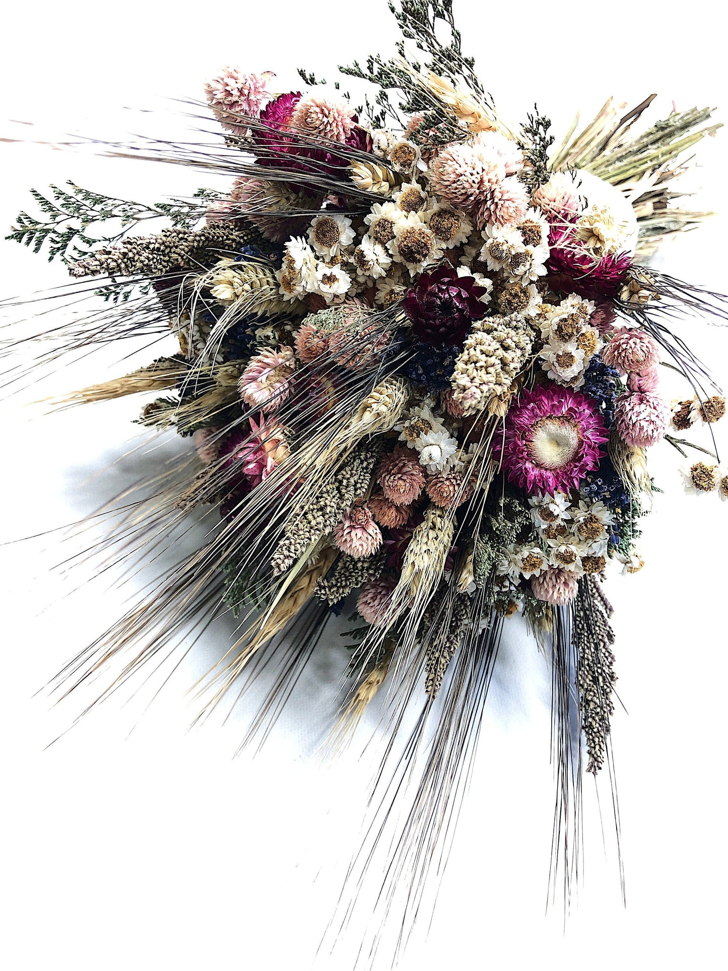 Wedding Bouquet, Floral Bouquet, Dried Flowers, Preserved Flowers, Ammobium, Globe Amaranth, Lavender, Wheat, Caspia, Strawflower, Bridal