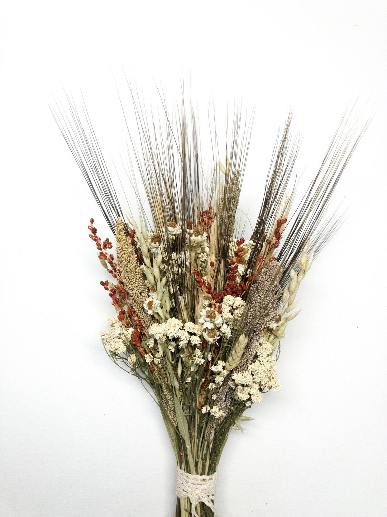 Fall Wedding Bouquet, Fall Collection, Wheat, Grass, Millet, Broom Corn, Oats, Red, Burgundy, Beige, White, Simple, Gentle, Elegant