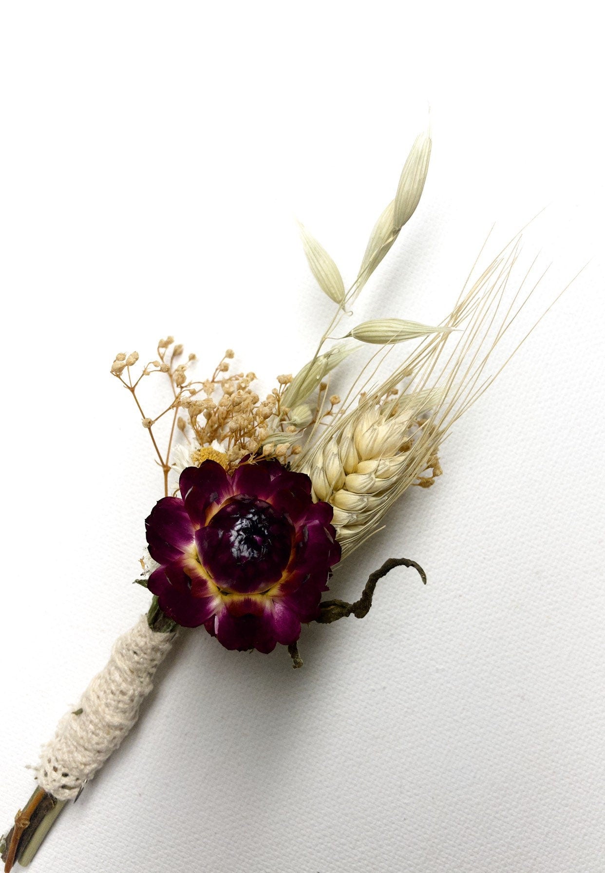 Fall Wedding Bouquet, Dried Flowers, Bridal, Strawflowers, Oats, Coxcomb, Celosia, Red, Burgundy, Beige, White, Simple, Gentle, Wheat