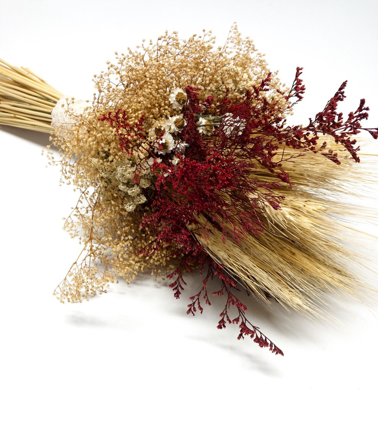 Fall Wedding Bouquet, Dried Flowers, Wheat, Ammobium, Mini Gyp, Red, Burgundy, Beige, White, Simple, Gentle, Wheat Autumn Summer