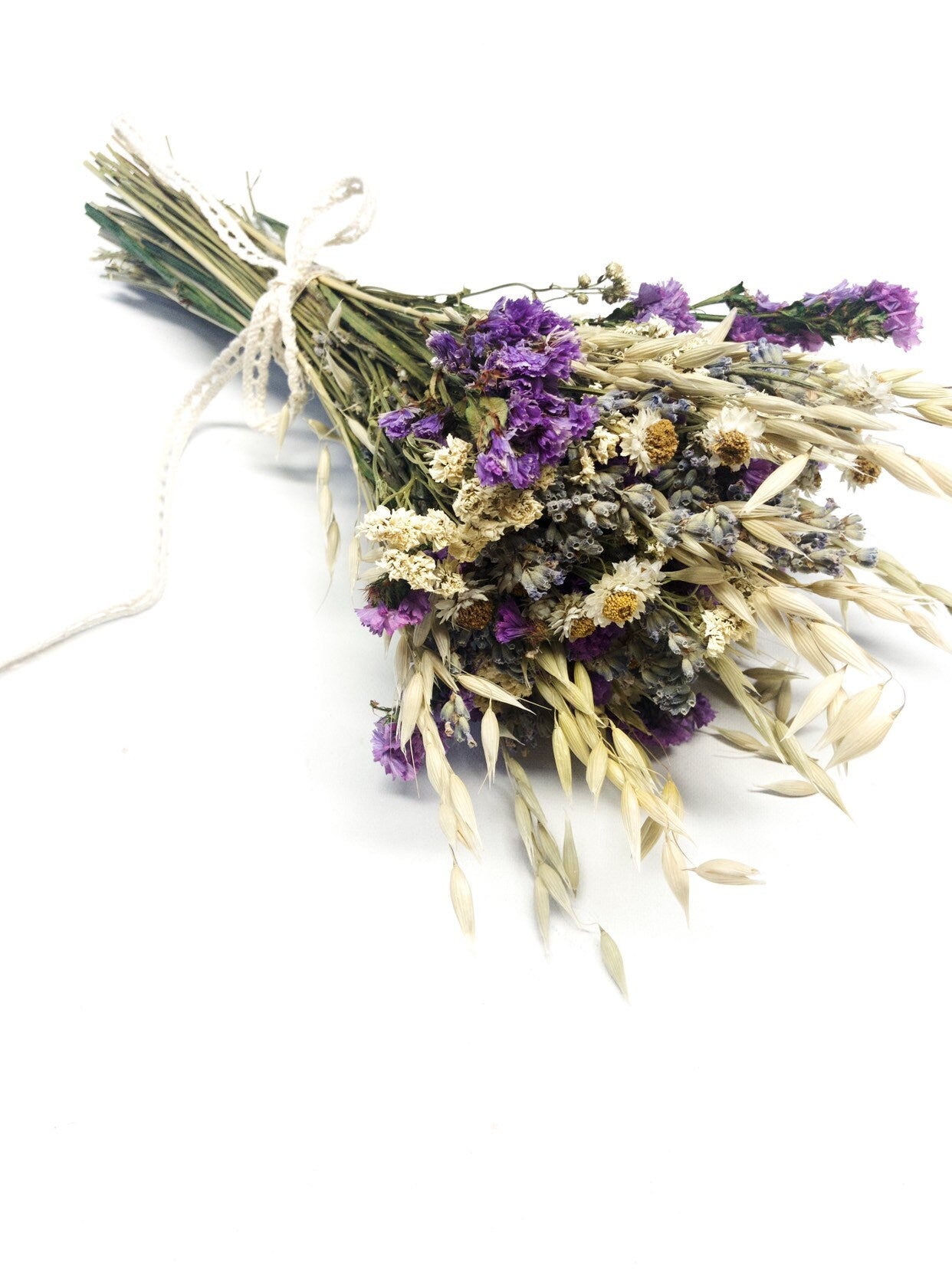 Purple Bouquet, Dried Oats, Lavender, Preserved Sinuata Statice, Spring, Purple, Violet, White, Ammonium, Preserved Flowers, Bridal, Wedding