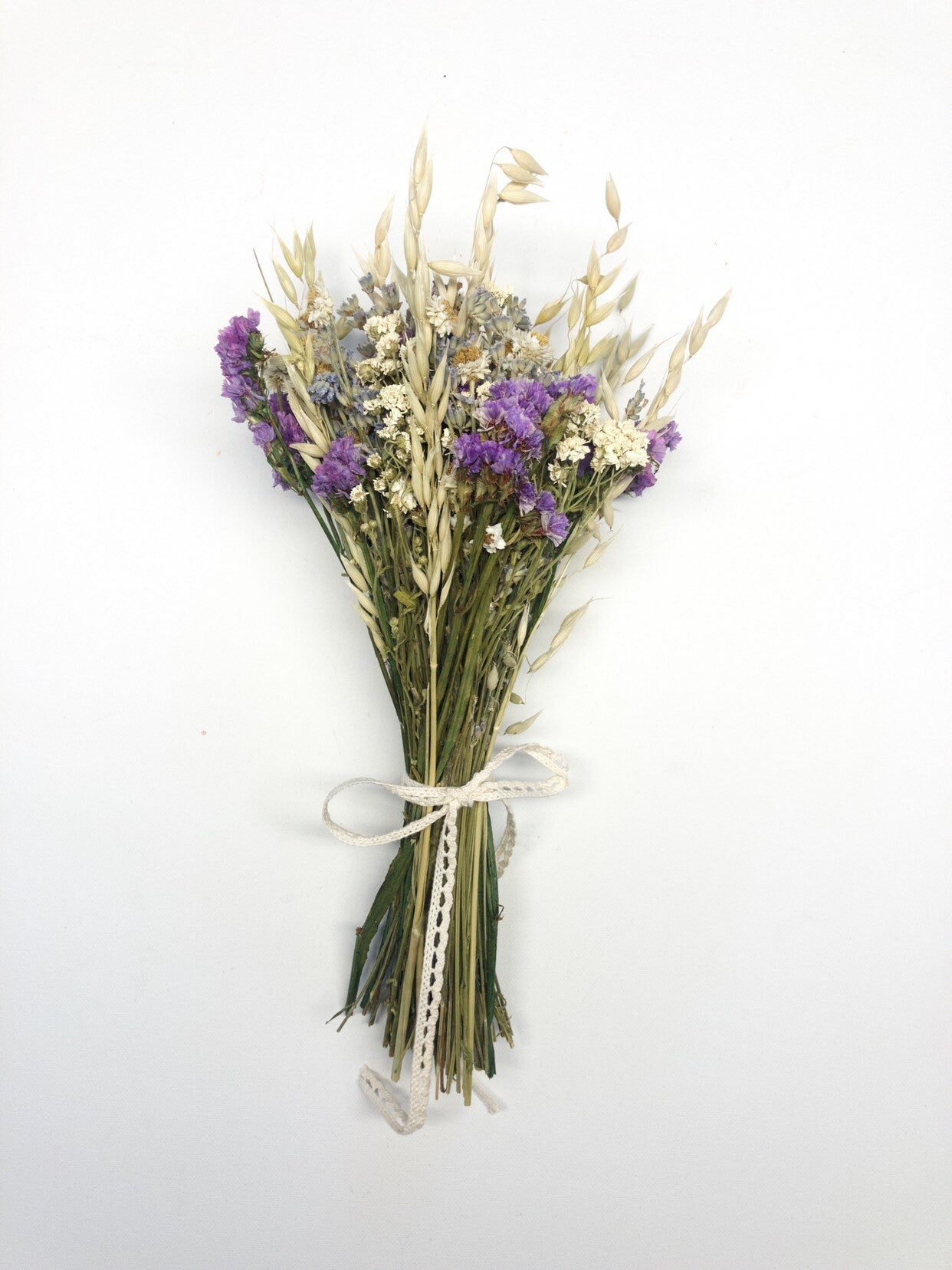 Purple Bouquet, Dried Oats, Lavender, Preserved Sinuata Statice, Spring, Purple, Violet, White, Ammonium, Preserved Flowers, Bridal, Wedding