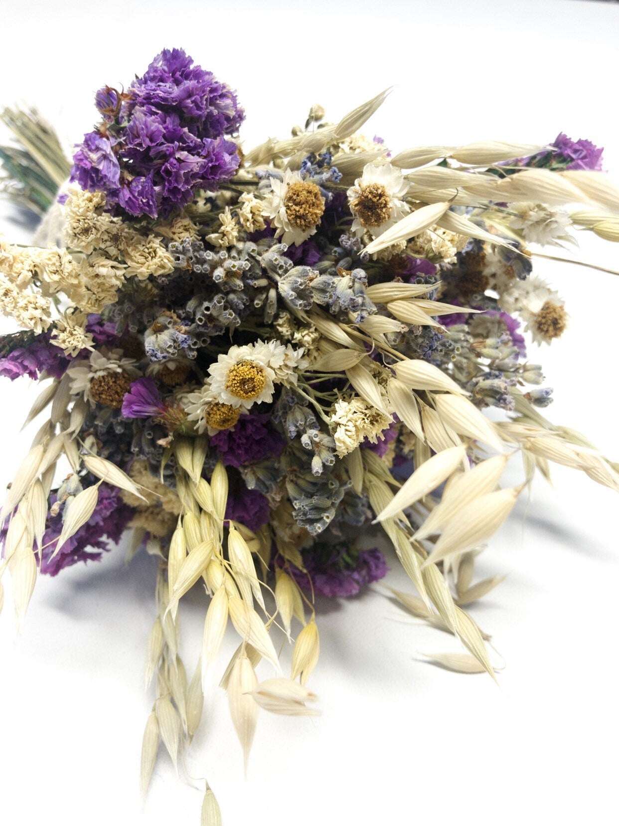 Purple Bouquet, Dried Oats, Lavender, Preserved Sinuata Statice, Spring, Purple, Violet, White, Ammonium, Preserved Flowers, Bridal, Wedding
