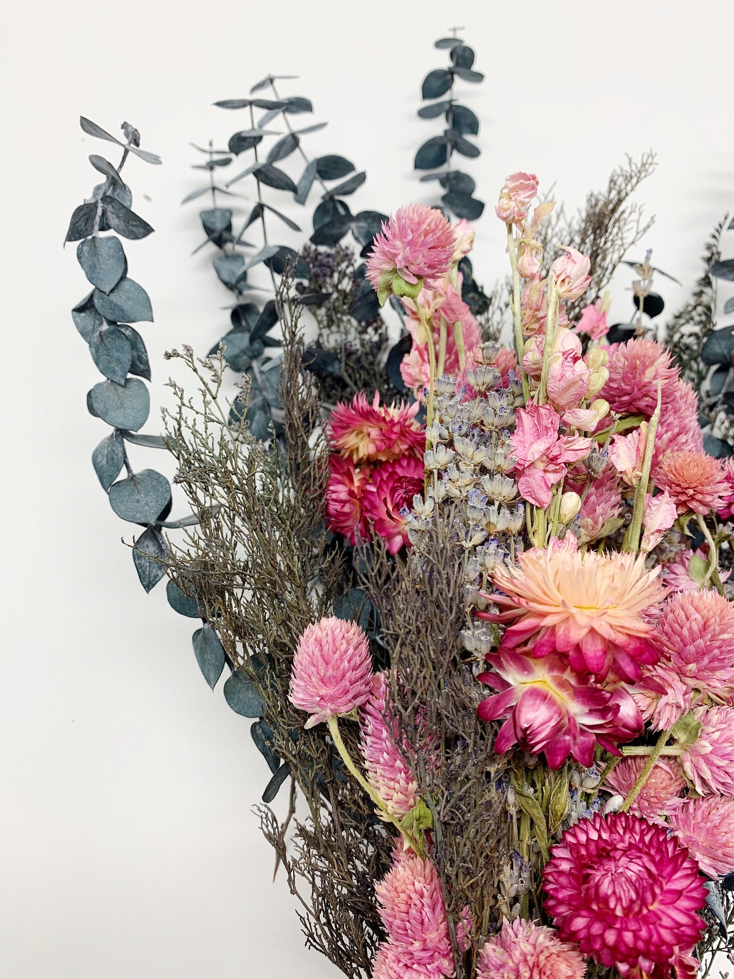 Valentine Bouquet, Dried flowers, Preserved Florals, Strawflowers, Bridal, Pink and Blue Bouquet, Eucalyptus, Lavender, Wedding,