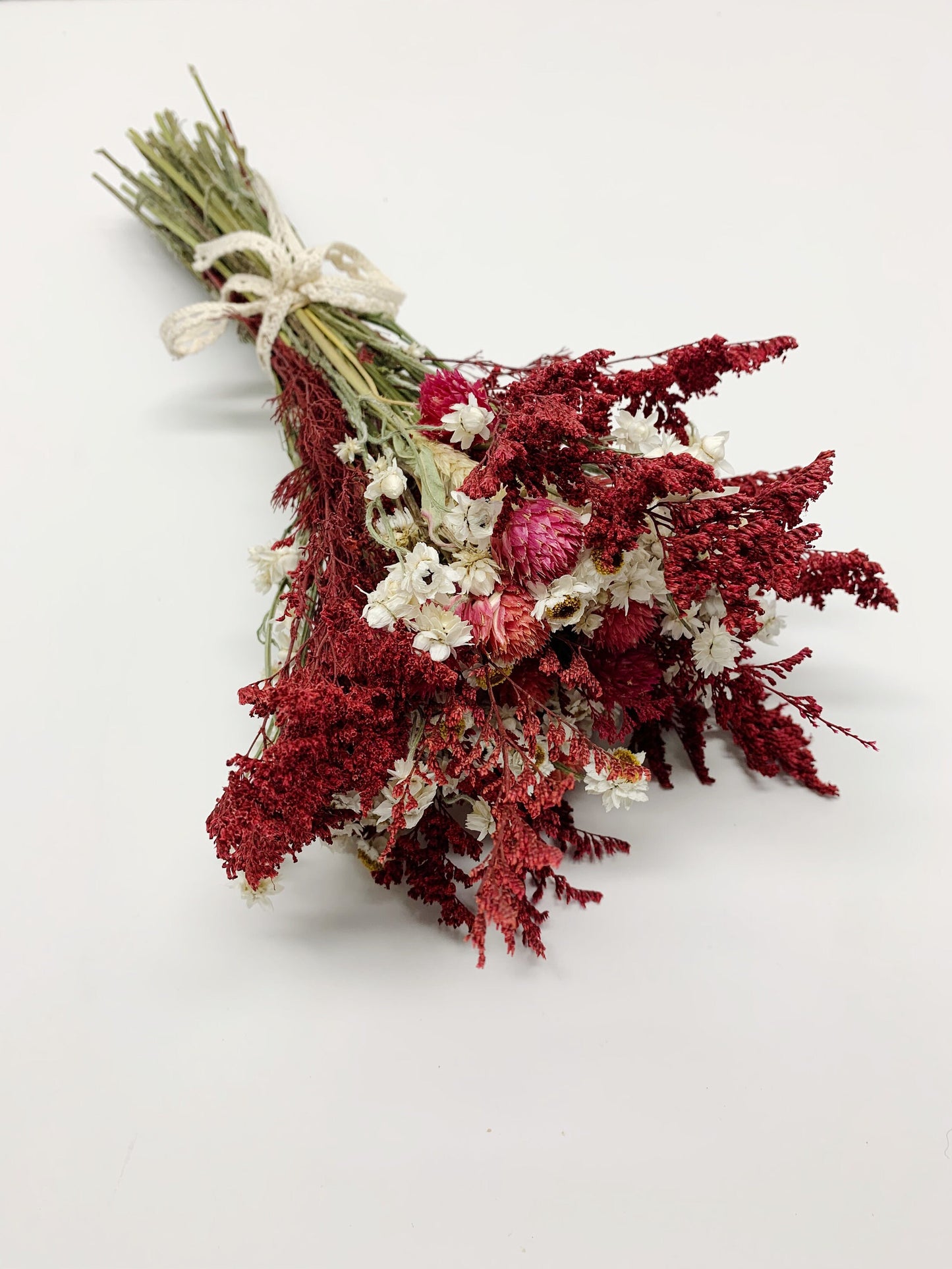 Valentine Bouquet, Wedding Flowers, Present, White, Red, Burgundy, Gentle, Decoration, House Decor, Ammobium, Cassia, Globe Amaranth