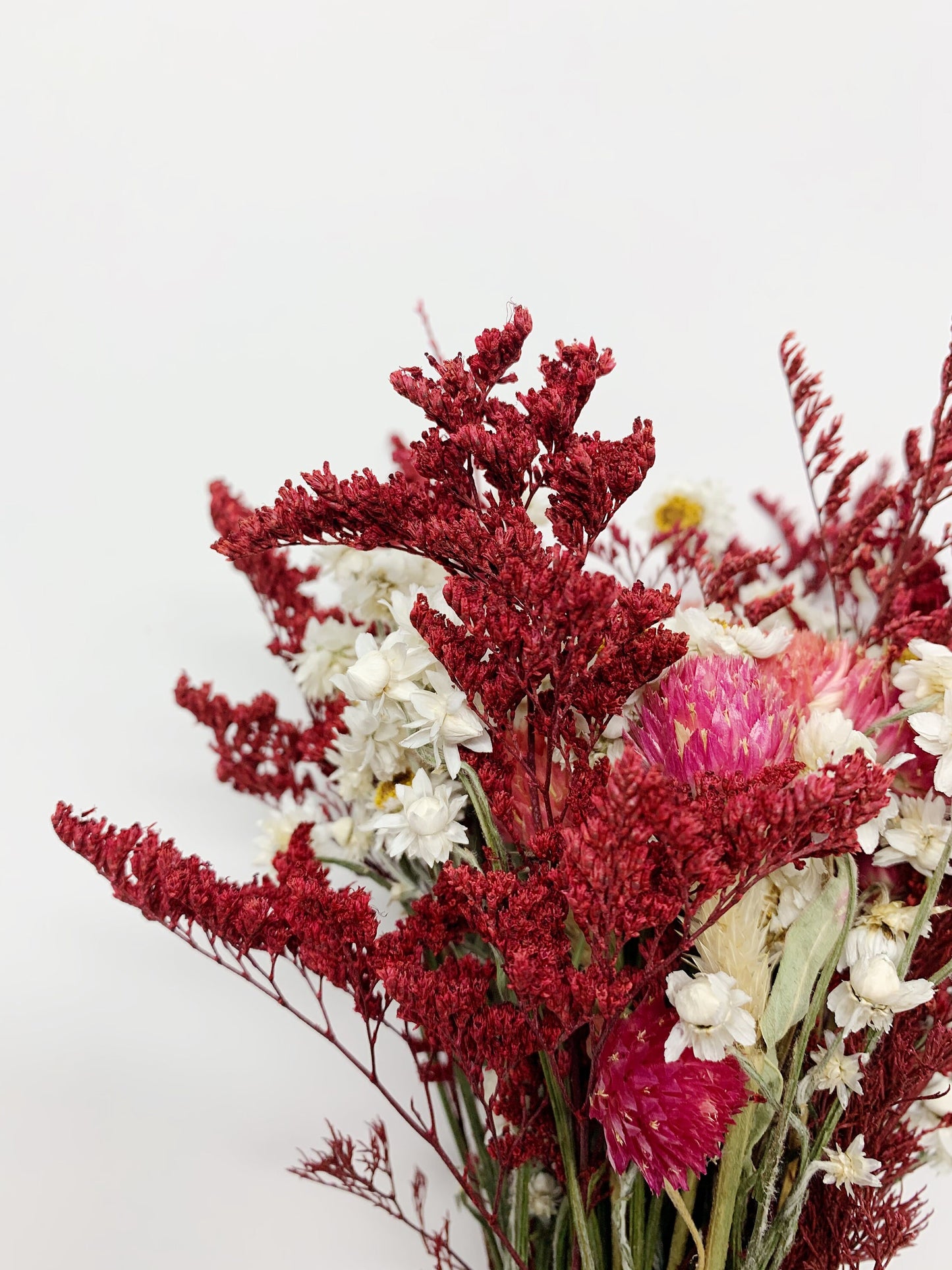 Valentine Bouquet, Wedding Flowers, Present, White, Red, Burgundy, Gentle, Decoration, House Decor, Ammobium, Cassia, Globe Amaranth