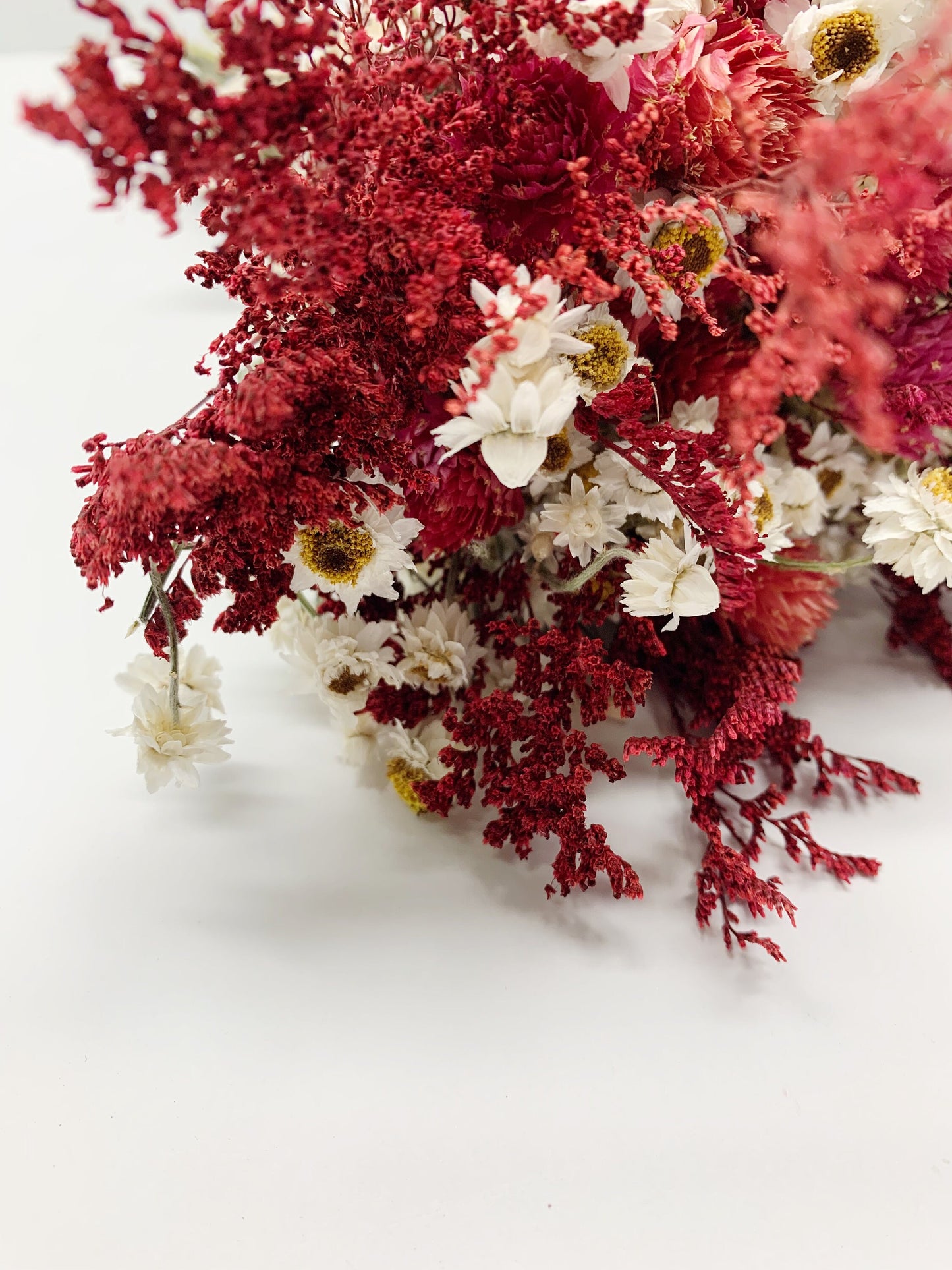 Valentine Bouquet, Wedding Flowers, Present, White, Red, Burgundy, Gentle, Decoration, House Decor, Ammobium, Cassia, Globe Amaranth