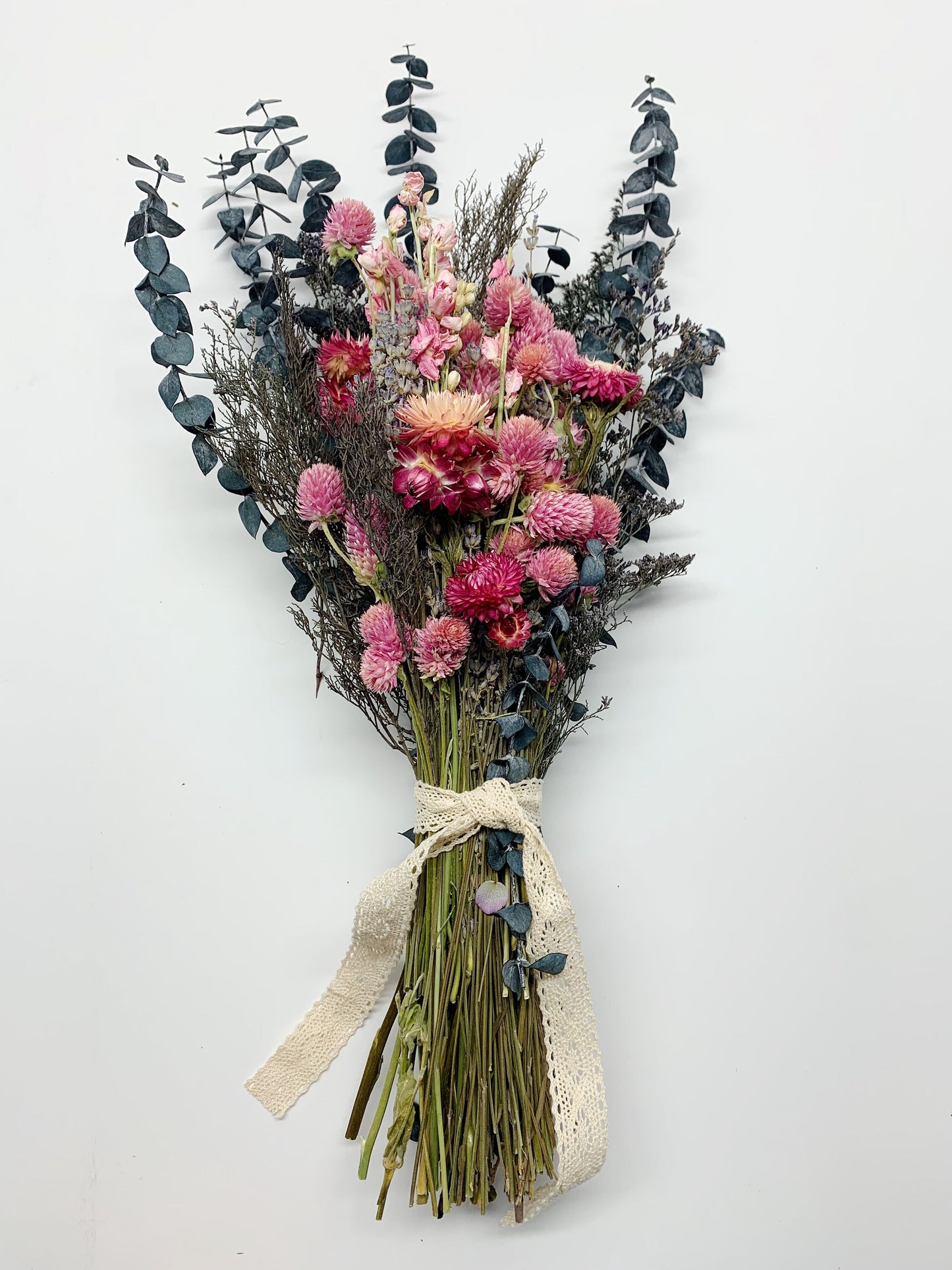 Valentine Bouquet, Dried flowers, Preserved Florals, Strawflowers, Bridal, Pink and Blue Bouquet, Eucalyptus, Lavender, Wedding,