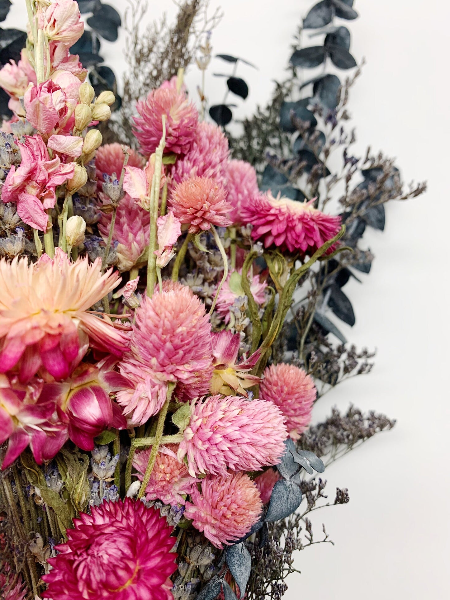 Valentine Bouquet, Dried flowers, Preserved Florals, Strawflowers, Bridal, Pink and Blue Bouquet, Eucalyptus, Lavender, Wedding,