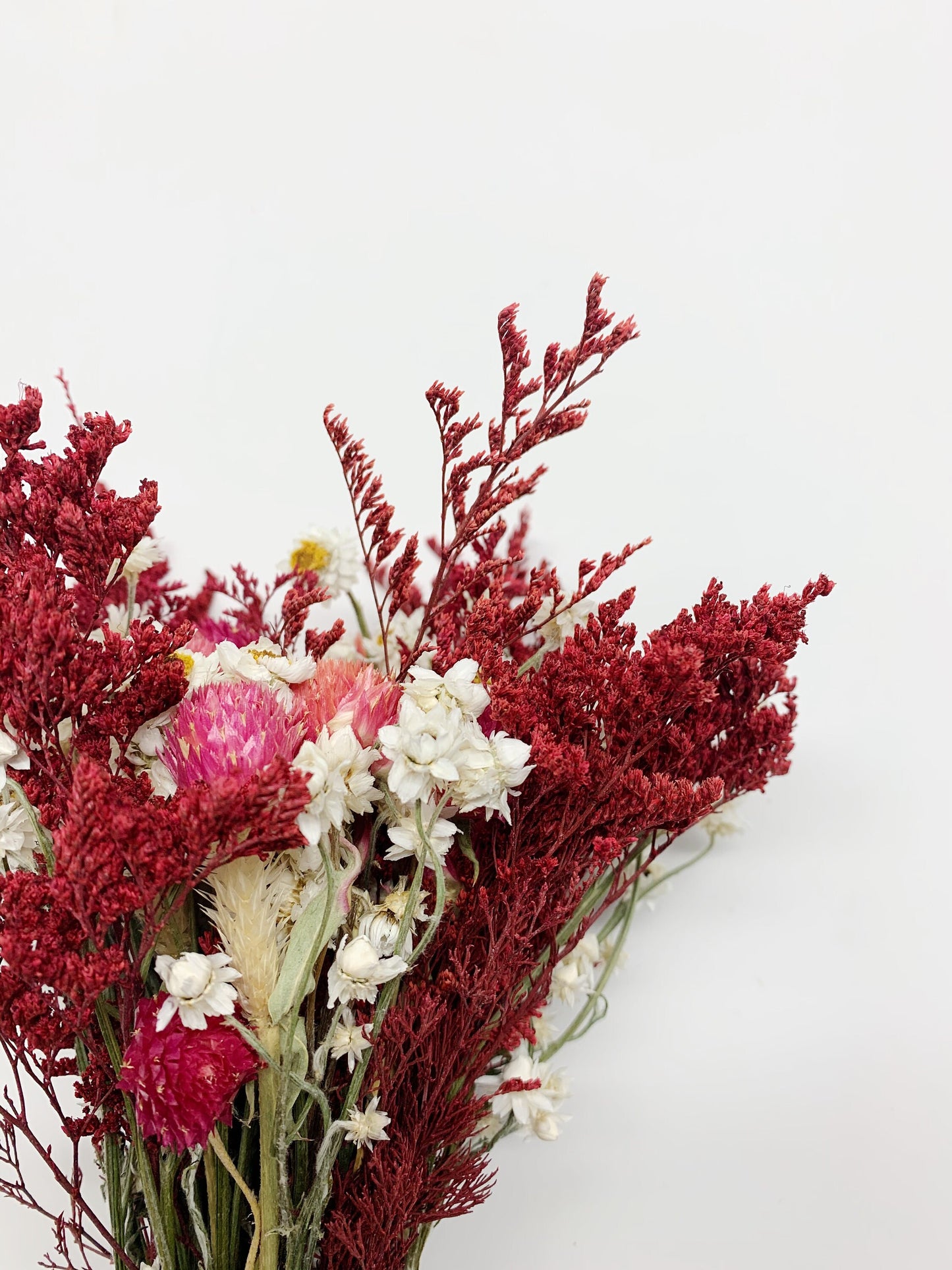 Valentine Bouquet, Wedding Flowers, Present, White, Red, Burgundy, Gentle, Decoration, House Decor, Ammobium, Cassia, Globe Amaranth