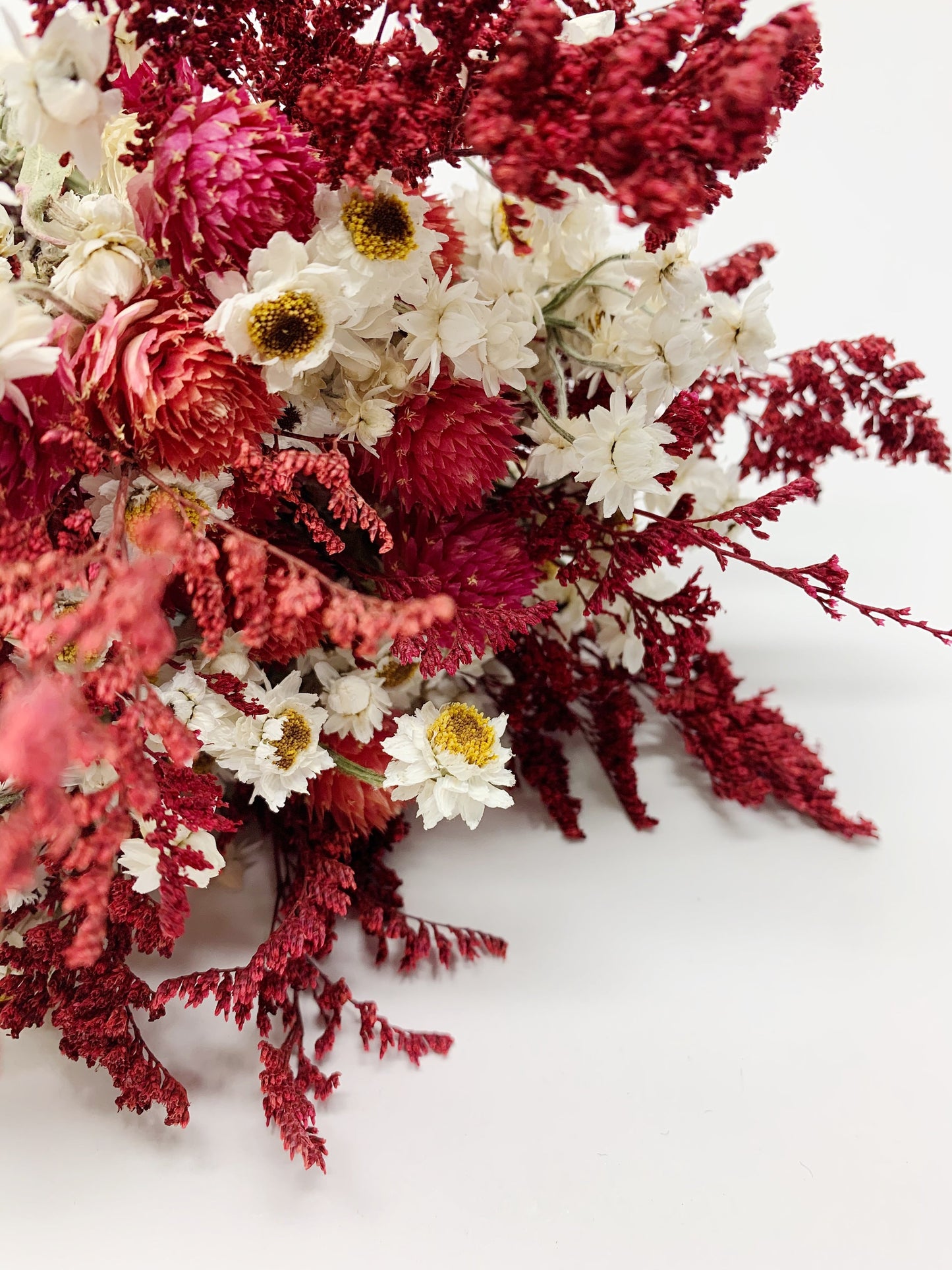 Valentine Bouquet, Wedding Flowers, Present, White, Red, Burgundy, Gentle, Decoration, House Decor, Ammobium, Cassia, Globe Amaranth
