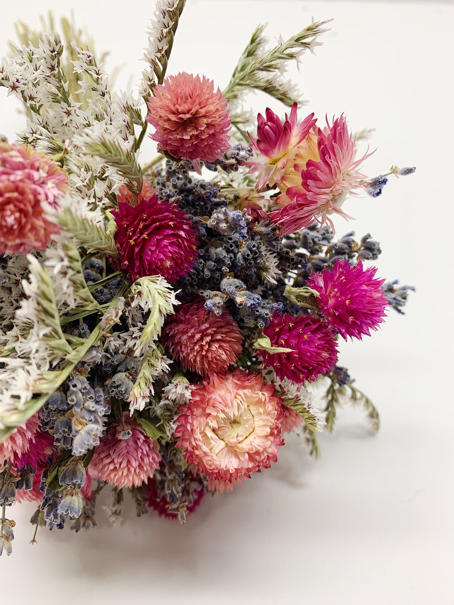 Wedding Bouquet, Valentine, Dried, Natural Flowers, Present, Flowers, Colorful, Light, Gentle, pink, purple, strawflowers, Lavender