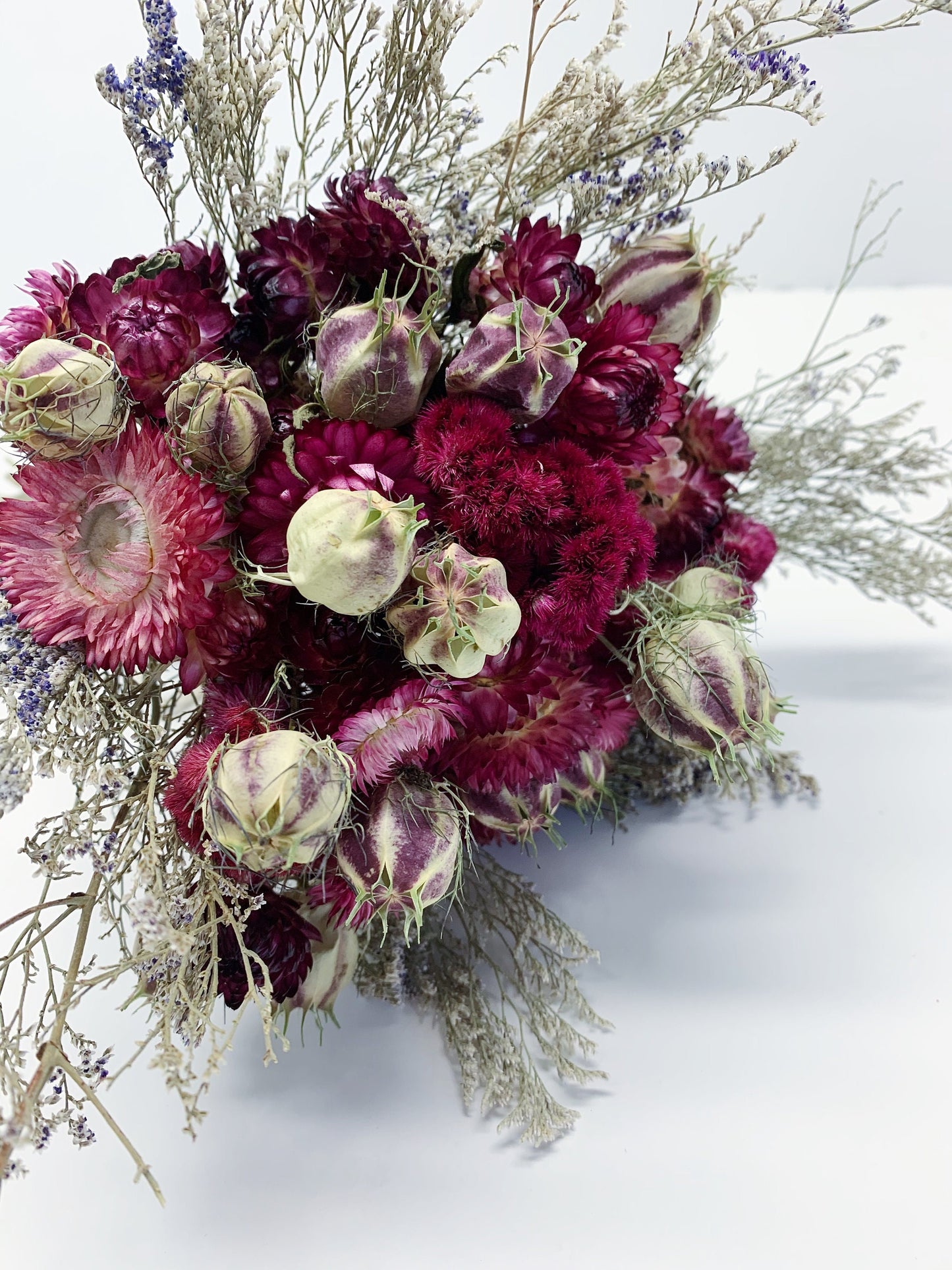 Wedding Bouquet, Spring Collection, Dried Flowers, Bridal, Strawflowers, Nigella, Caspia, Preserved Floral, Coxcomb