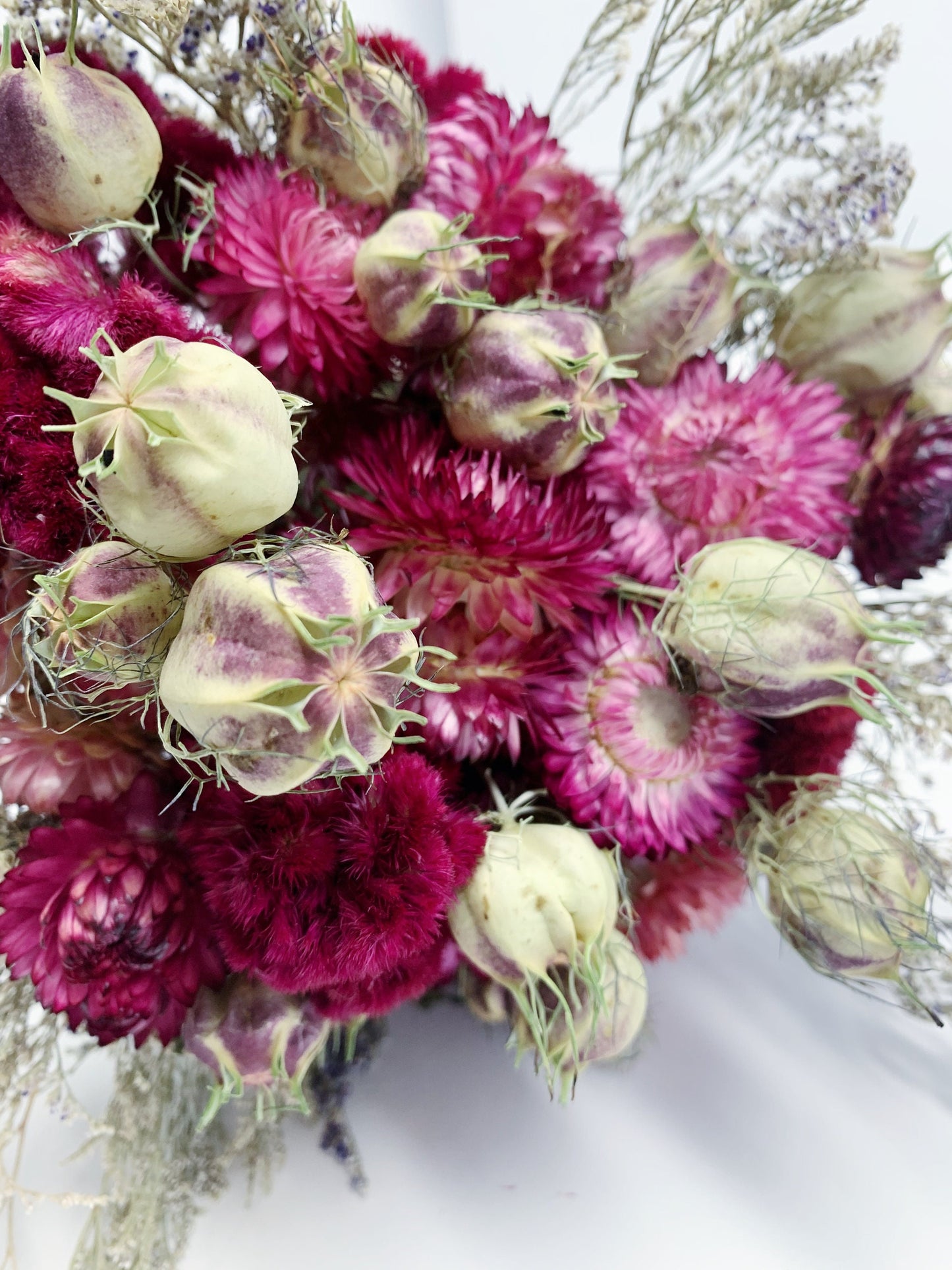 Wedding Bouquet, Spring Collection, Dried Flowers, Bridal, Strawflowers, Nigella, Caspia, Preserved Floral, Coxcomb