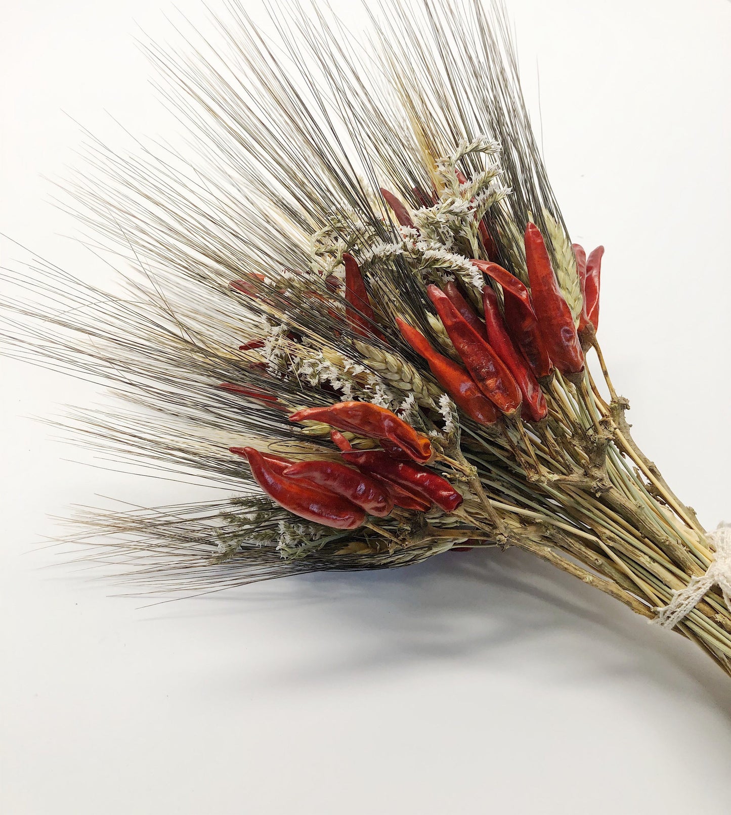 Fall Bouquet, Chili Peppers and Wheat Bouquet, Dried flowers, Black Bearded, Blonde Wheat, Chiles, Wedding, Bridal, Fall, Rustic, Country