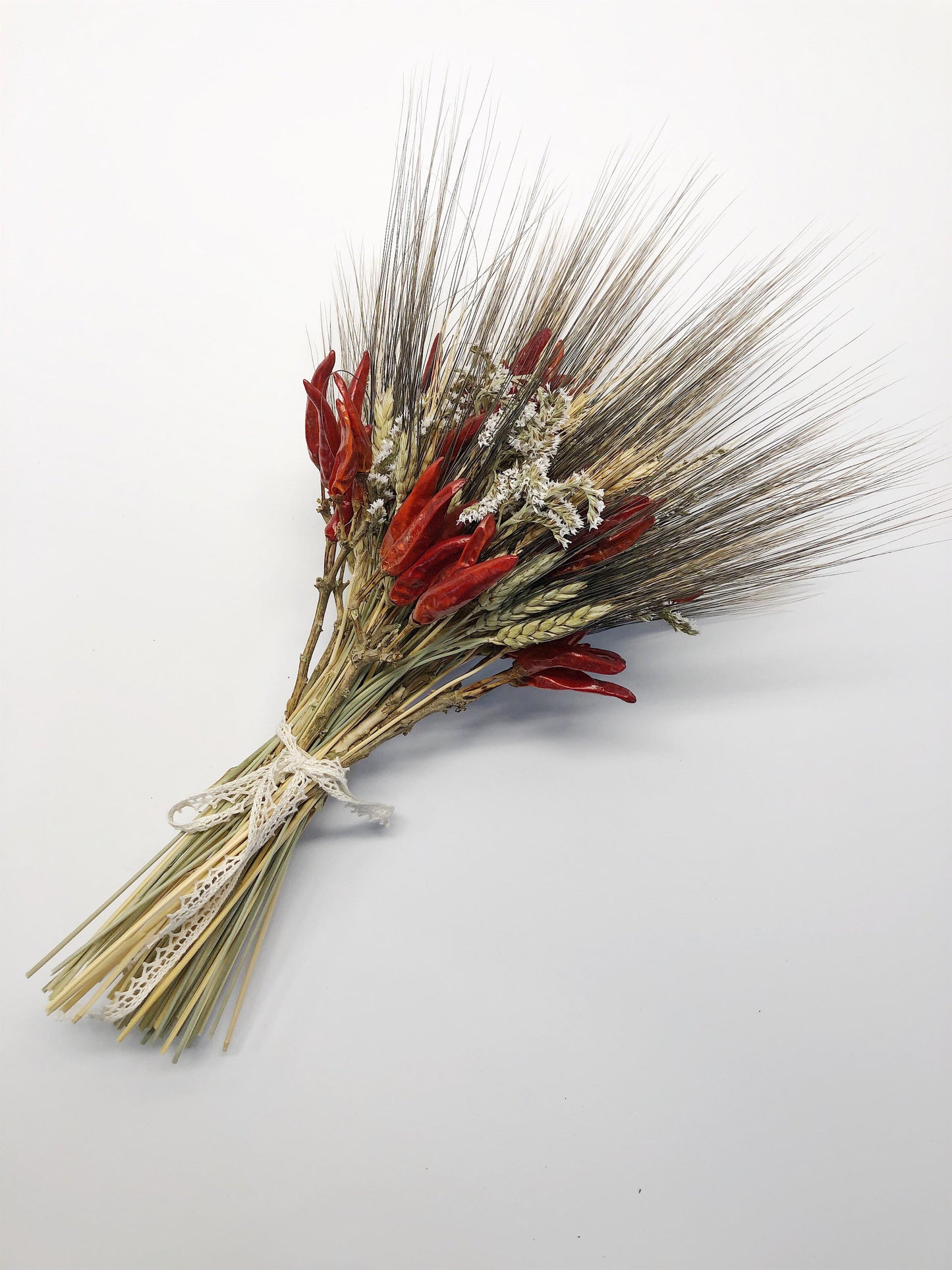 Fall Bouquet, Chili Peppers and Wheat Bouquet, Dried flowers, Black Bearded, Blonde Wheat, Chiles, Wedding, Bridal, Fall, Rustic, Country