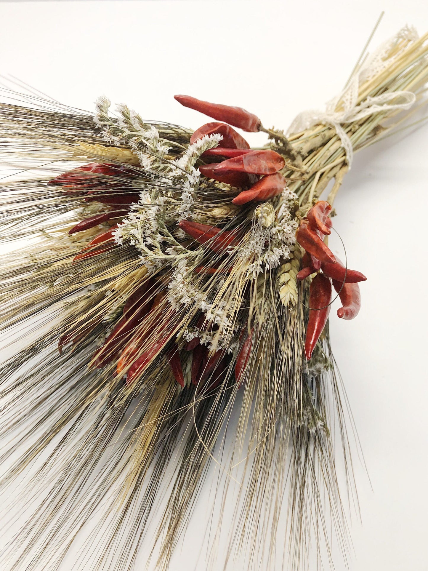 Fall Bouquet, Chili Peppers and Wheat Bouquet, Dried flowers, Black Bearded, Blonde Wheat, Chiles, Wedding, Bridal, Fall, Rustic, Country