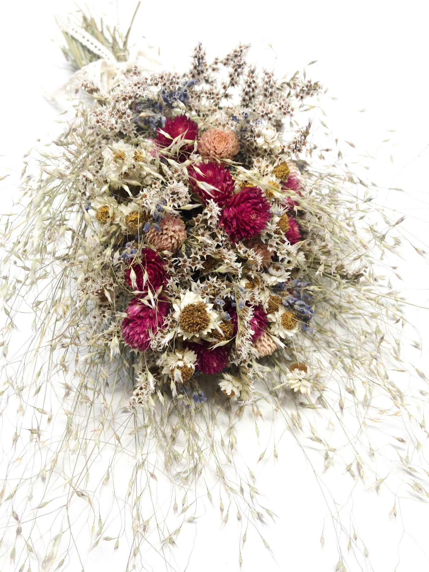 Wedding Bouquet, Dried Flowers, Spring Colors, Anniversary Gift, Present, Pink, Cream, Indian Rice, House Decor, Hair Comb, Head Wreath