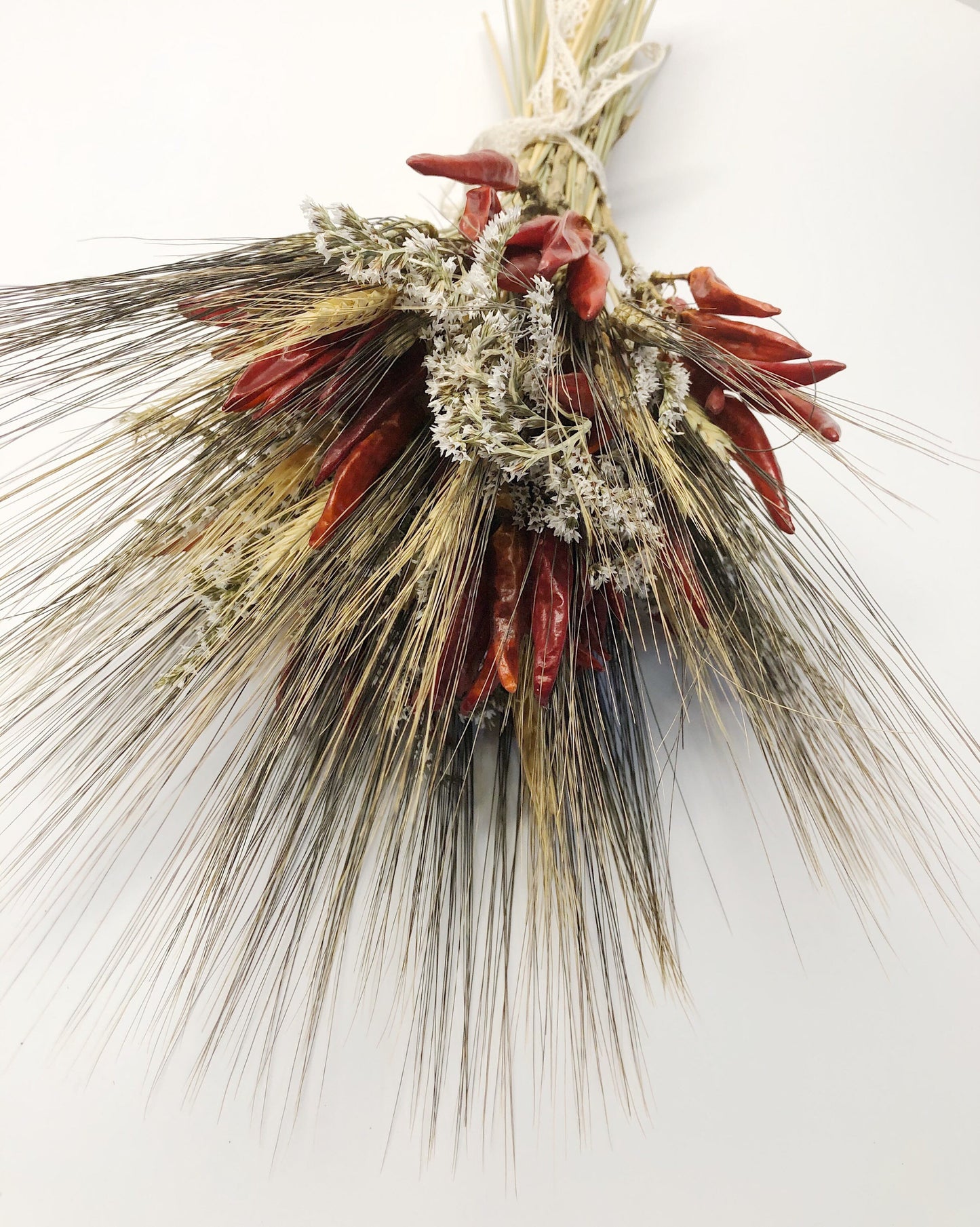 Fall Bouquet, Chili Peppers and Wheat Bouquet, Dried flowers, Black Bearded, Blonde Wheat, Chiles, Wedding, Bridal, Fall, Rustic, Country