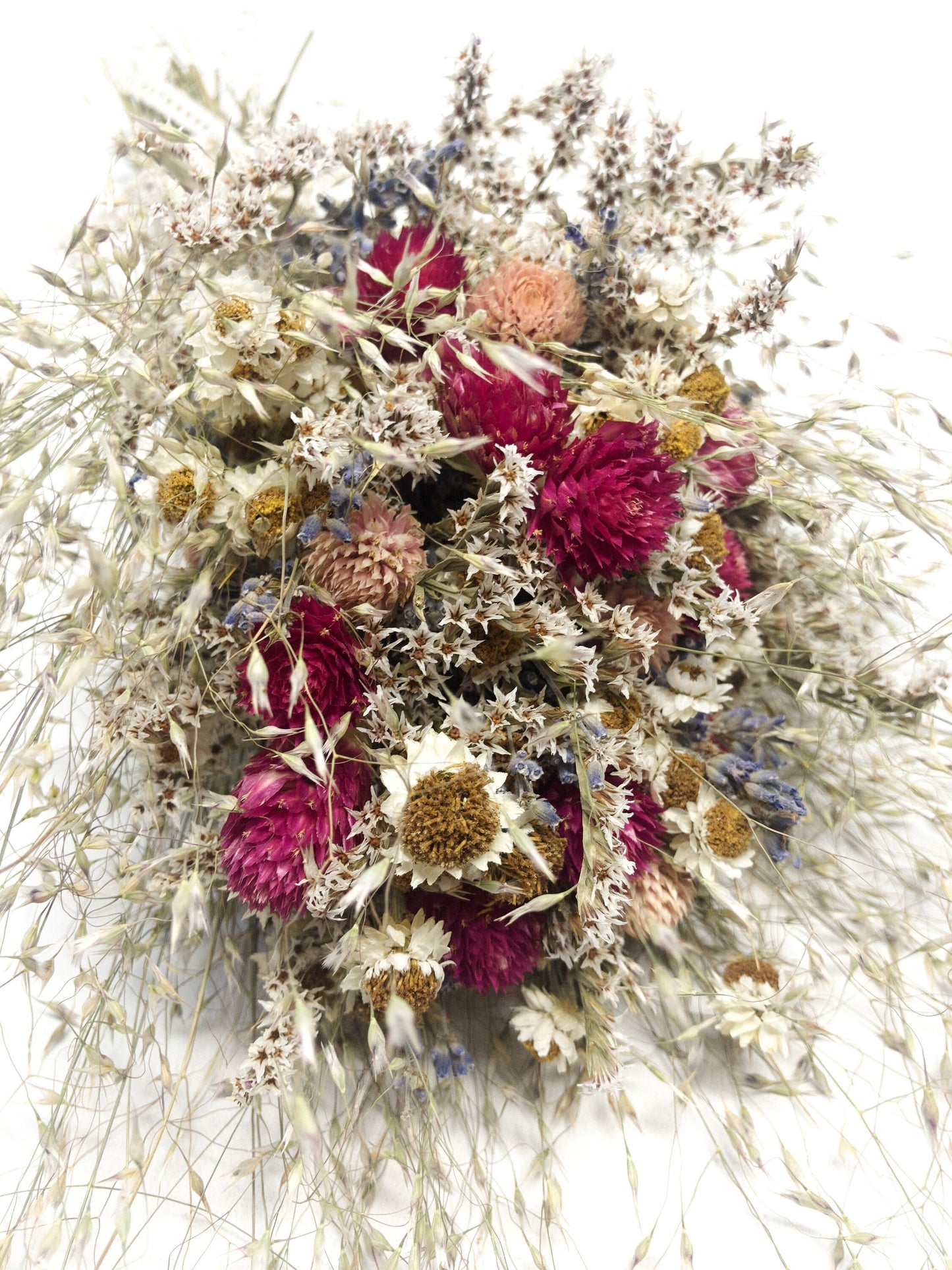 Wedding Bouquet, Dried Flowers, Spring Colors, Anniversary Gift, Present, Pink, Cream, Indian Rice, House Decor, Hair Comb, Head Wreath