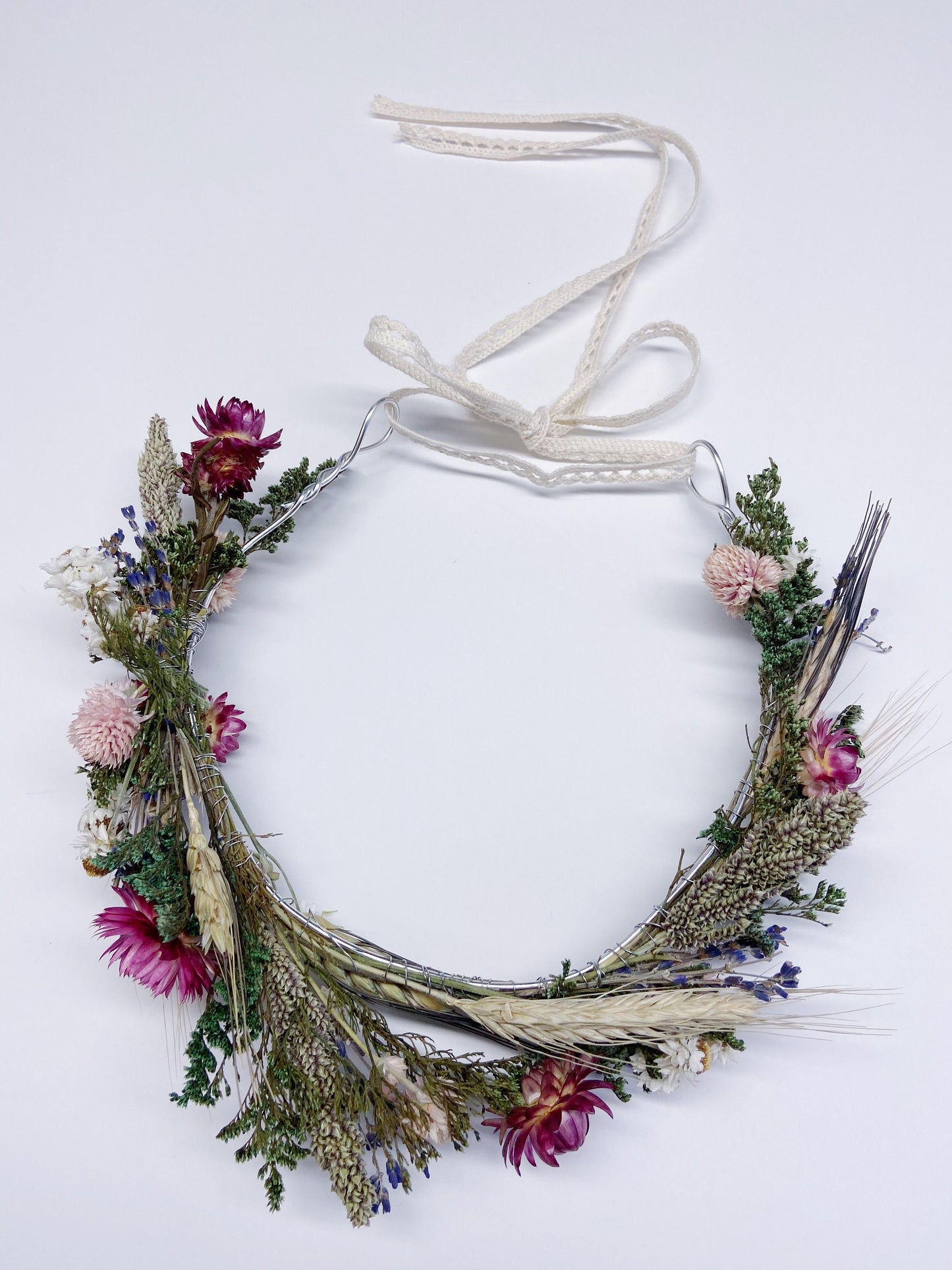 Floral Crown, Head Wreath, Wedding Hair Accessories, Wall Art, Headband, Flower Wreath, Preserved Flowers, Strawflowers, Ammobium, Caspia
