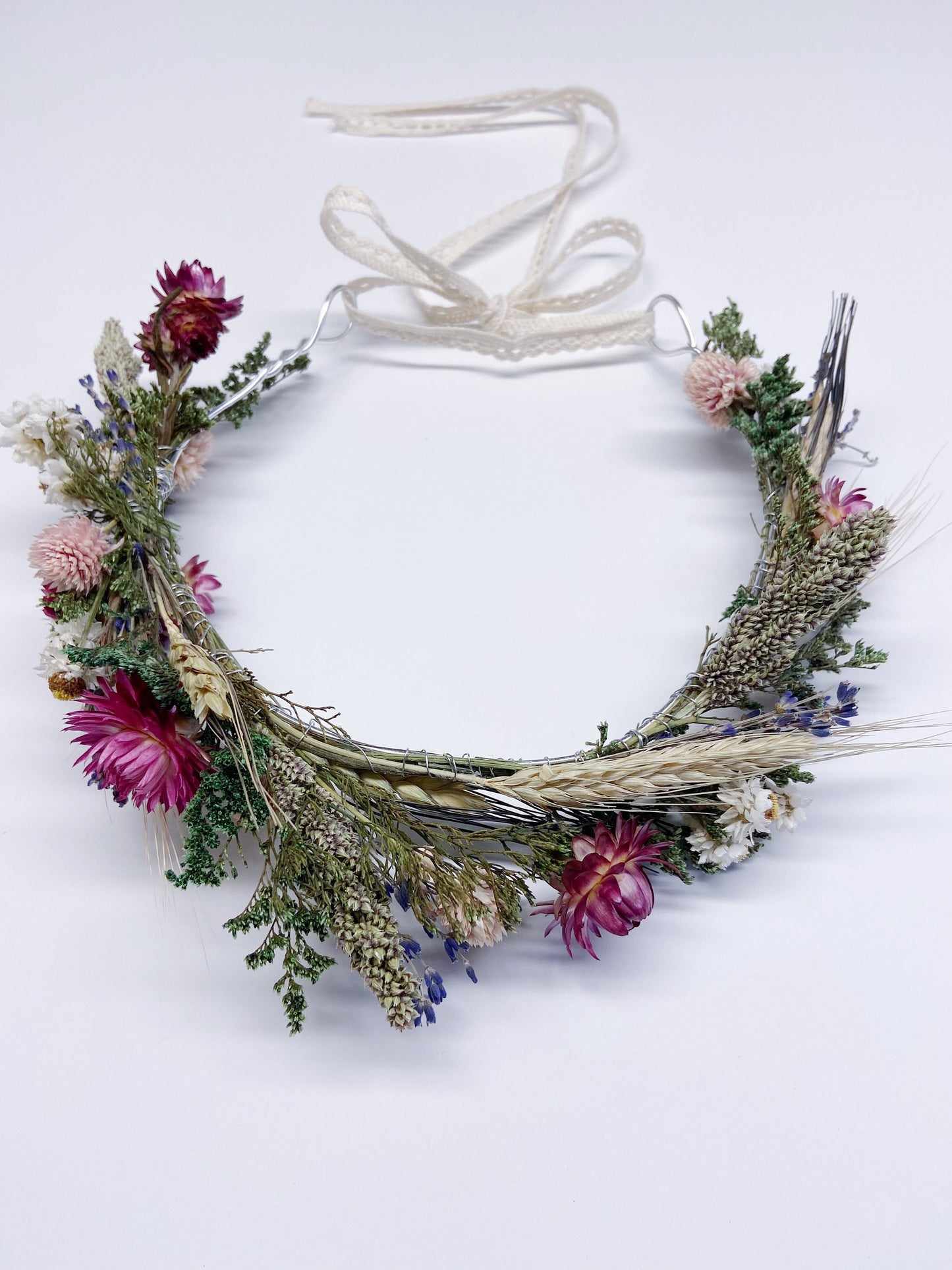 Floral Crown, Head Wreath, Wedding Hair Accessories, Wall Art, Headband, Flower Wreath, Preserved Flowers, Strawflowers, Ammobium, Caspia