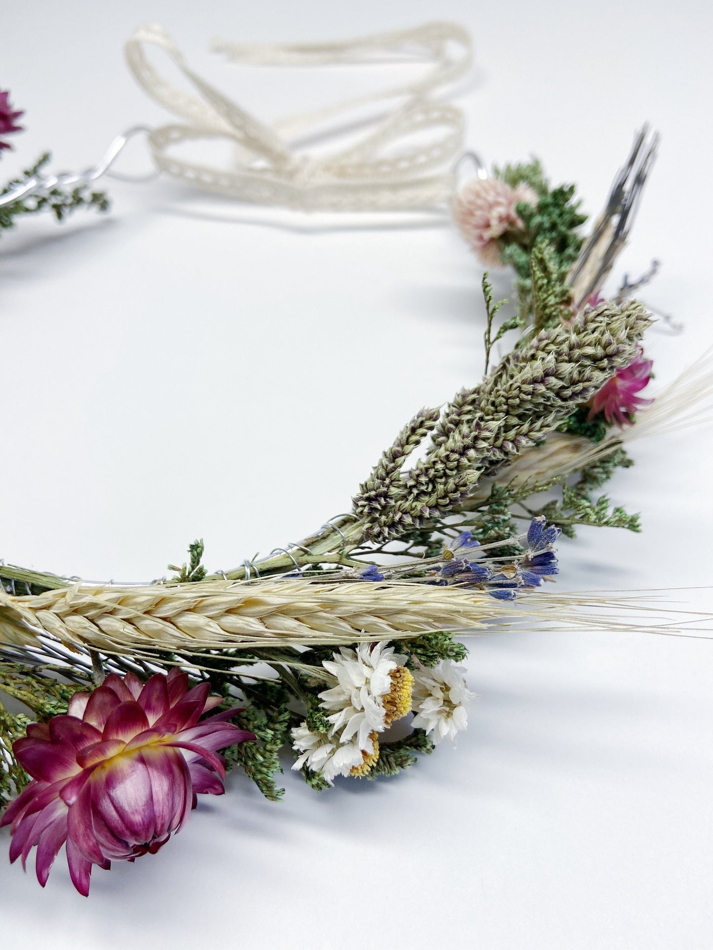 Floral Crown, Head Wreath, Wedding Hair Accessories, Wall Art, Headband, Flower Wreath, Preserved Flowers, Strawflowers, Ammobium, Caspia