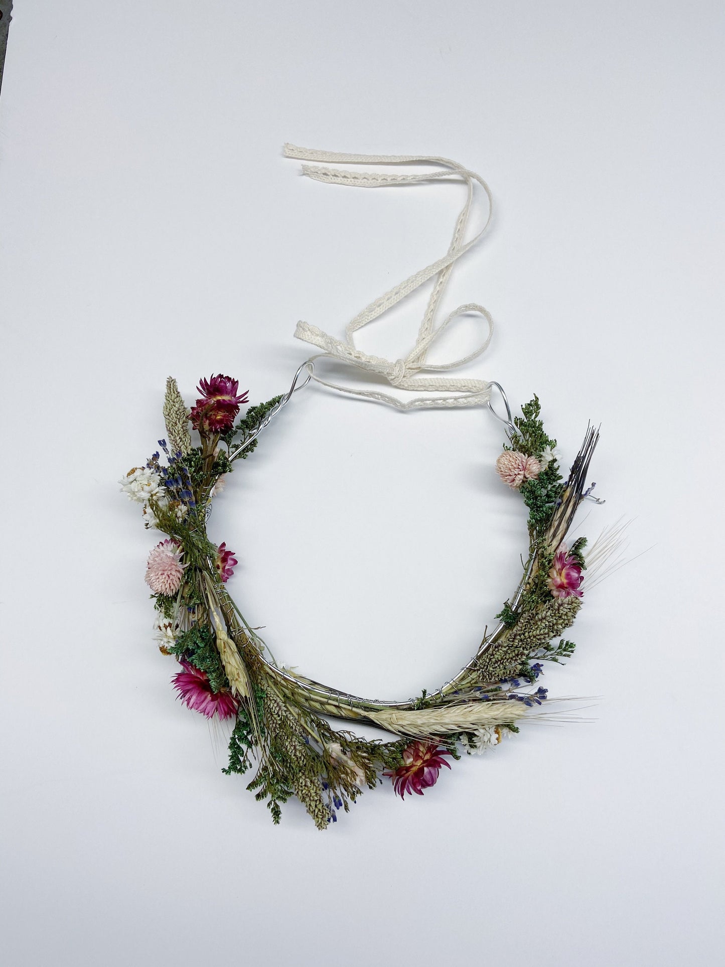 Floral Crown, Head Wreath, Wedding Hair Accessories, Wall Art, Headband, Flower Wreath, Preserved Flowers, Strawflowers, Ammobium, Caspia