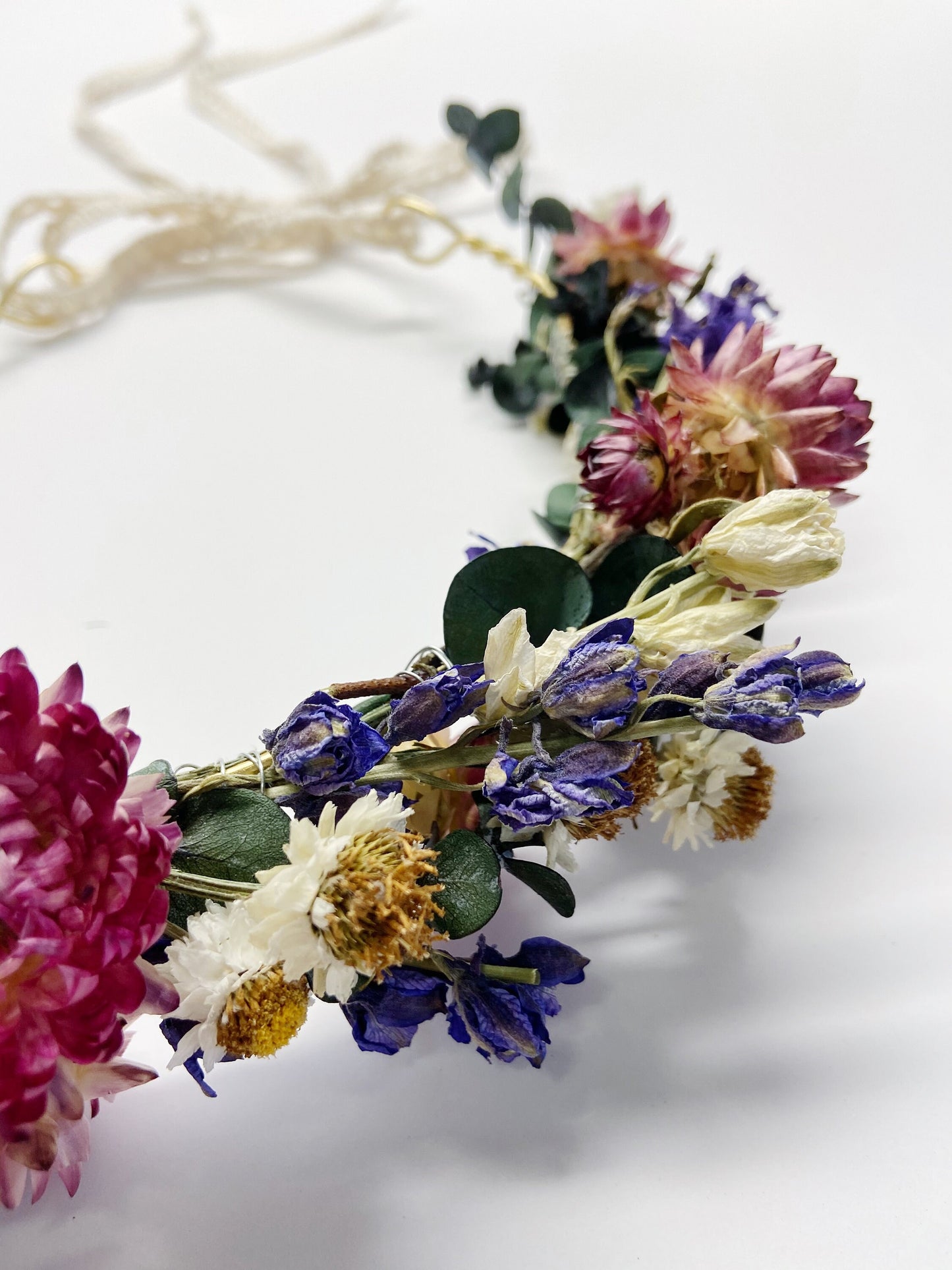 Floral Crown, Head Wreath, Wedding Accessories, Preserved Flowers, Dried Florals, Forever Crown, Eucalyptus, ammobium, Strawflowers