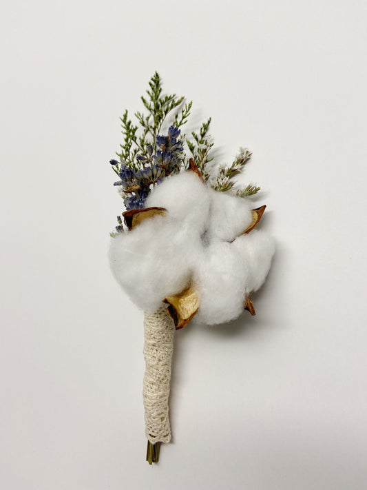 Cotton Wedding Boutonniere, Dried flowers, Preserved, Wedding Accessory, Rustic Wedding, Simplicity, Simple, Neutral