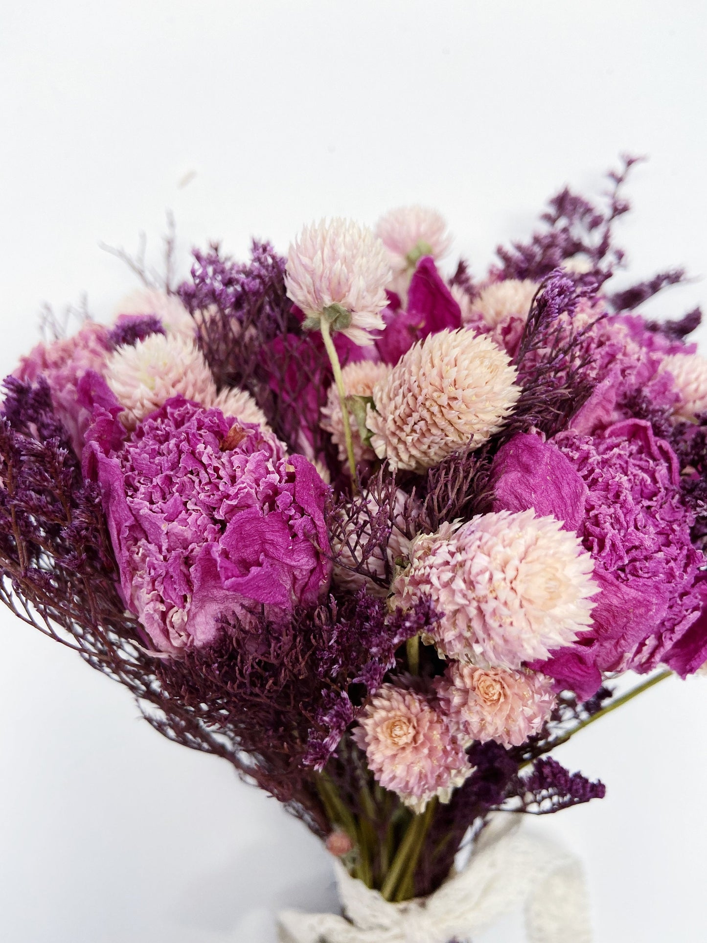 Wedding Bouquet, Preserved Flowers, Dried Floral, Throw Bouquet, Peonies, Pink, Purple, Home Decor, burgundy, Caspia, Globe Amaranth
