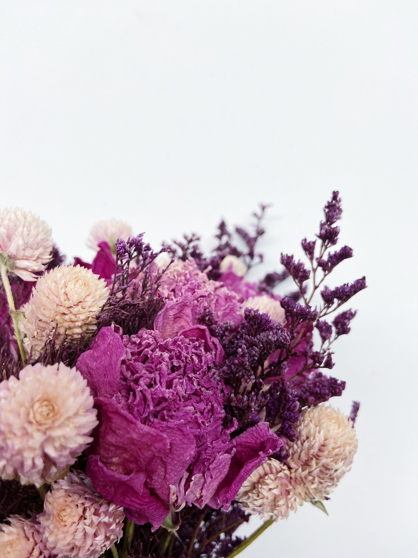Wedding Bouquet, Preserved Flowers, Dried Floral, Throw Bouquet, Peonies, Pink, Purple, Home Decor, burgundy, Caspia, Globe Amaranth