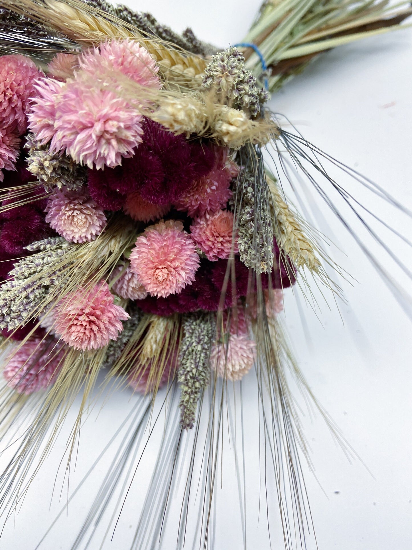 Fall Wedding, Dried Flowers, Rustic Bouquet, Coxcomb, Globe amaranth, Tapestry Millet, Wheat, Fall Colors, Throw Bouquet, Pink
