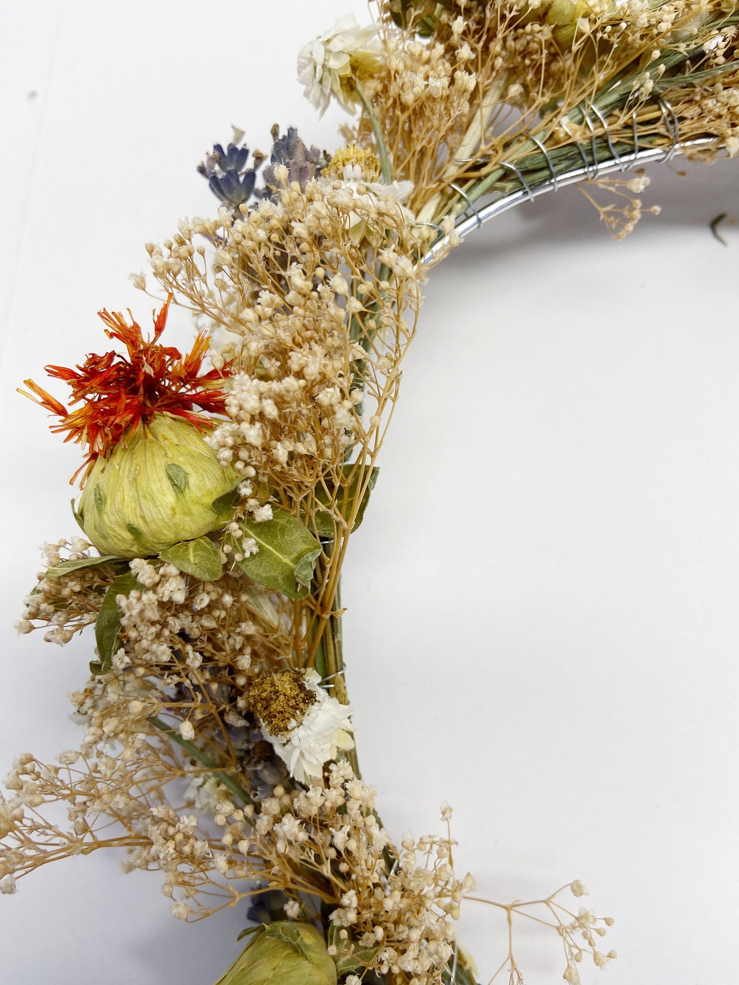 Wedding Head Wreath, Crown, Hoop, Wall Wreath, Halo, Boho, Wild Flower, Floral, Dried Flowers, Simple, Rustic, Preserved, Orange, Forest