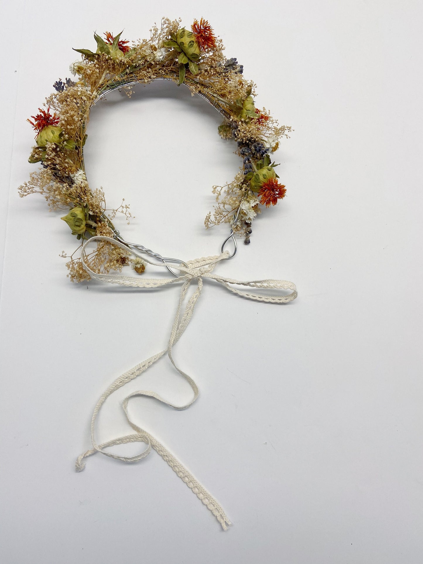 Wedding Head Wreath, Crown, Hoop, Wall Wreath, Halo, Boho, Wild Flower, Floral, Dried Flowers, Simple, Rustic, Preserved, Orange, Forest