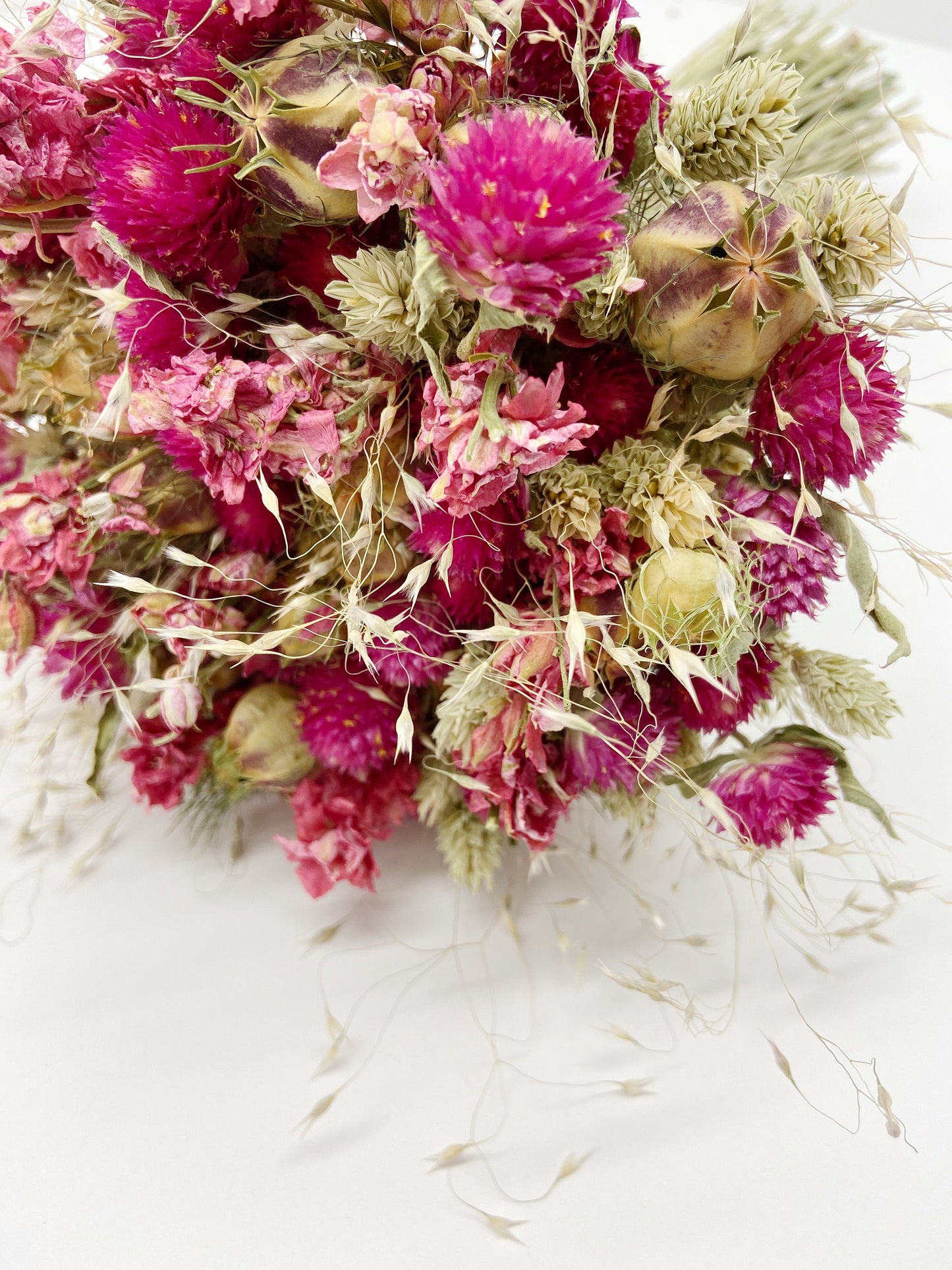 Spring Bouquet, Natural Flowers, Dried Flowers, Bridal, Wedding, Floral, Colorful, Bridesmaid, Pink, nigella, phalaris, Spring, Throw