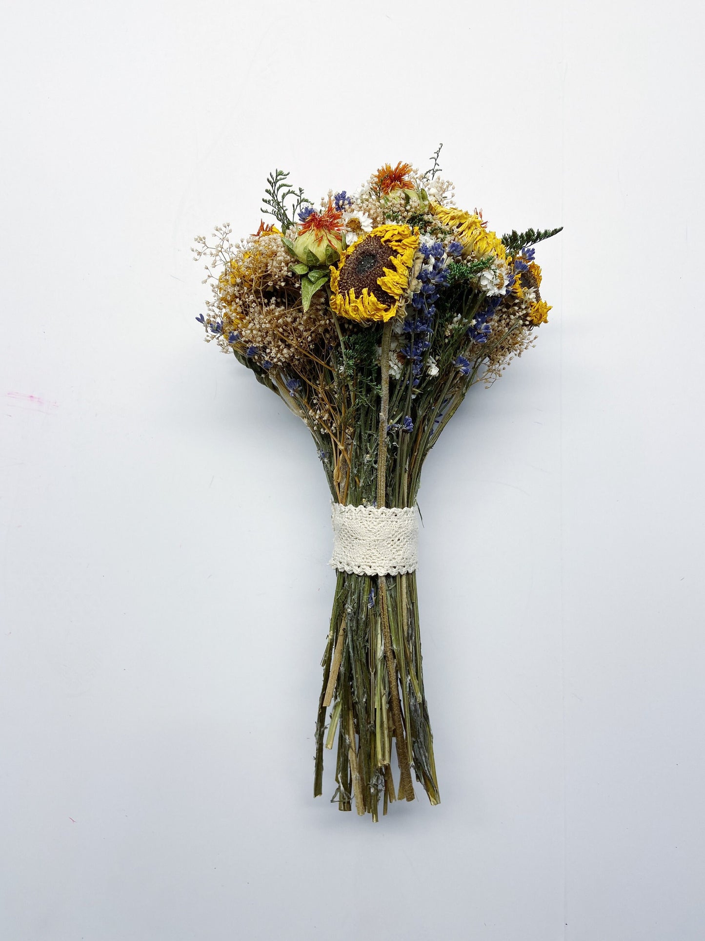 Wedding Bouquet, Wildflowers, Lavender, sunflowers, Caspia, mini gyp, safflower, ammobium, house decor, wedding bouquet, throw