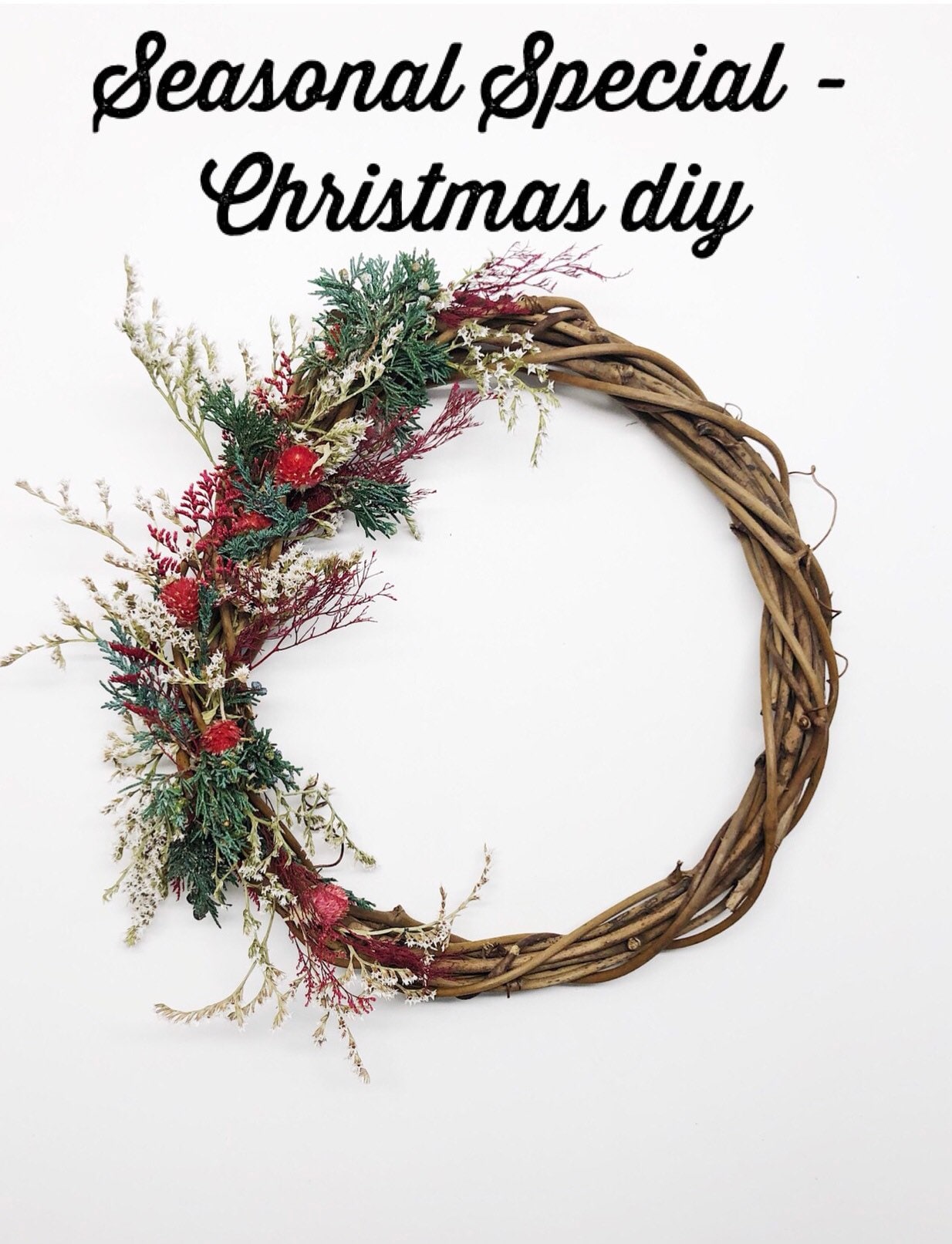 DIY Wreath Kit, Project, Dried Flowers, Mothers Day, Preserved Floral, Arts and Crafts, Grapevine, House decor, Spring, Gift Idea, Christmas