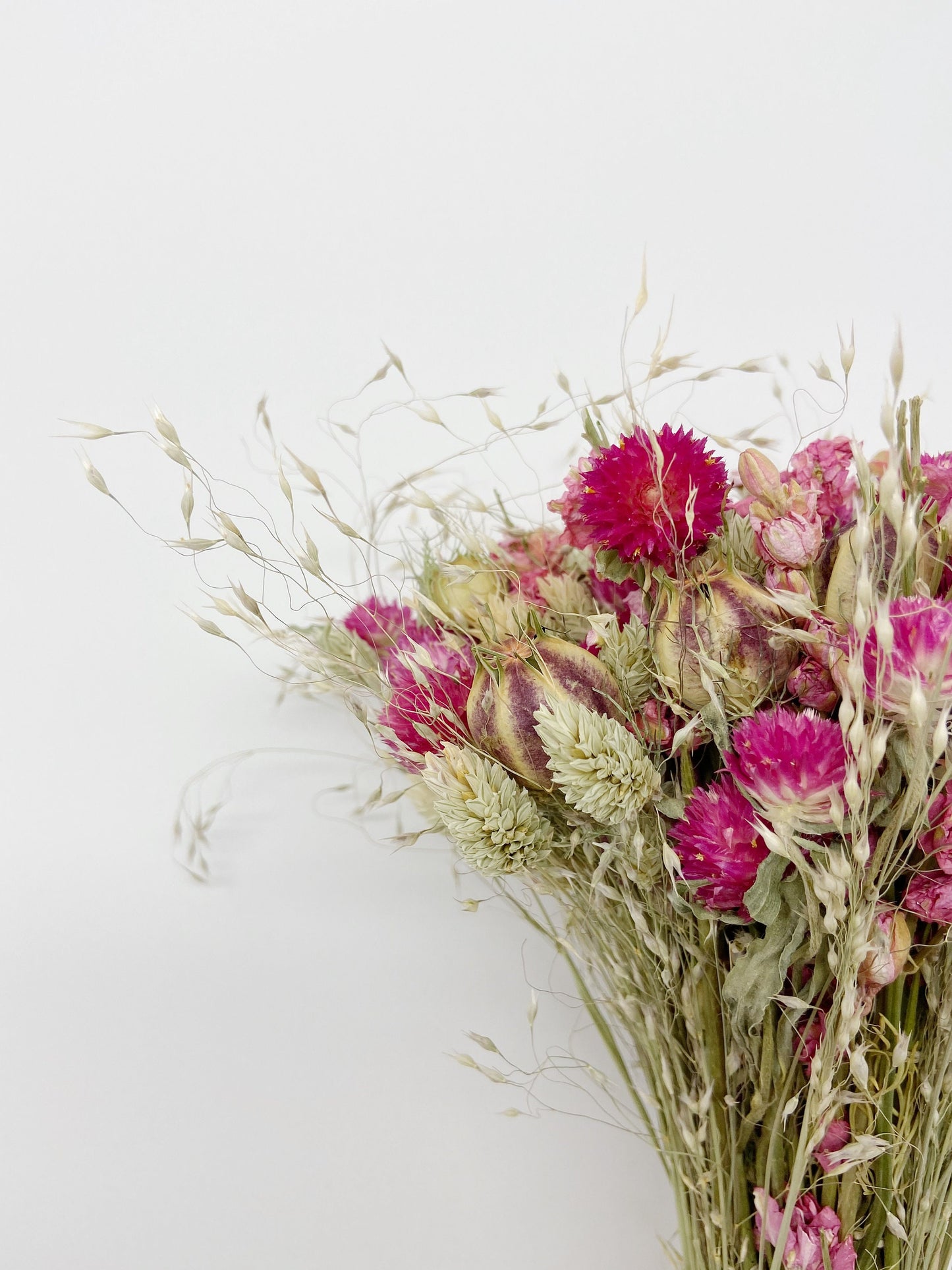 Spring Bouquet, Natural Flowers, Dried Flowers, Bridal, Wedding, Floral, Colorful, Bridesmaid, Pink, nigella, phalaris, Spring, Throw