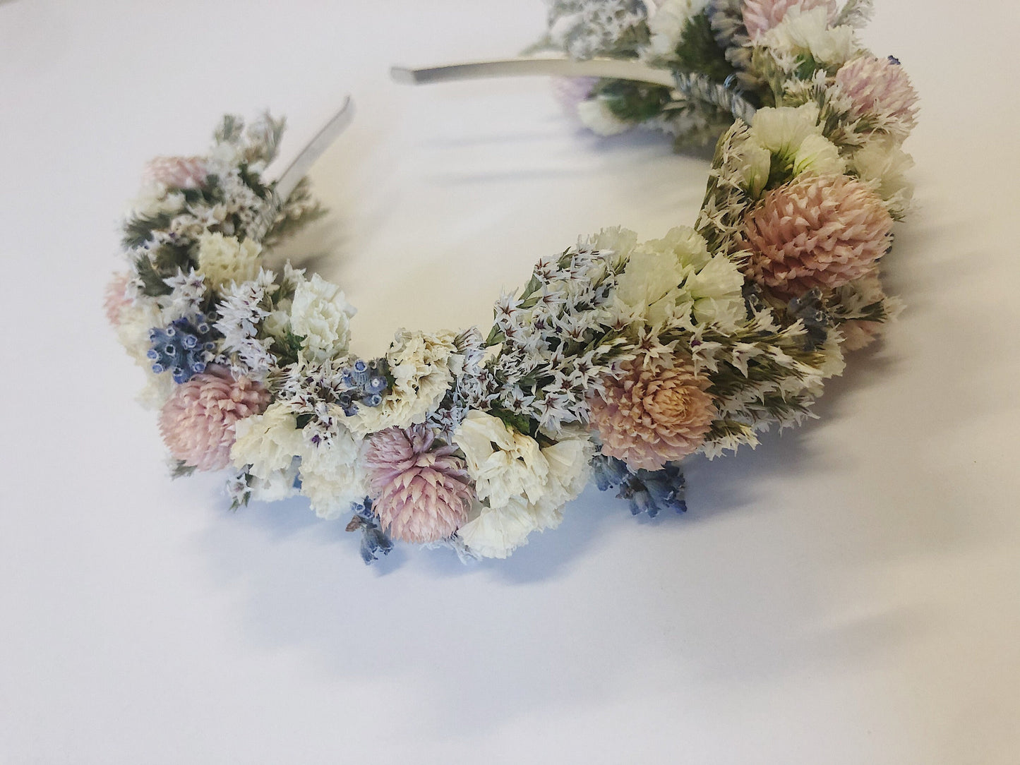 Pink Headband, Dried Flowers, Ivory, Preserved, Blush, Cream, Neutral, Bridal, Photoshoot, Flower girl, Hair Accessories, Boho, Pastel