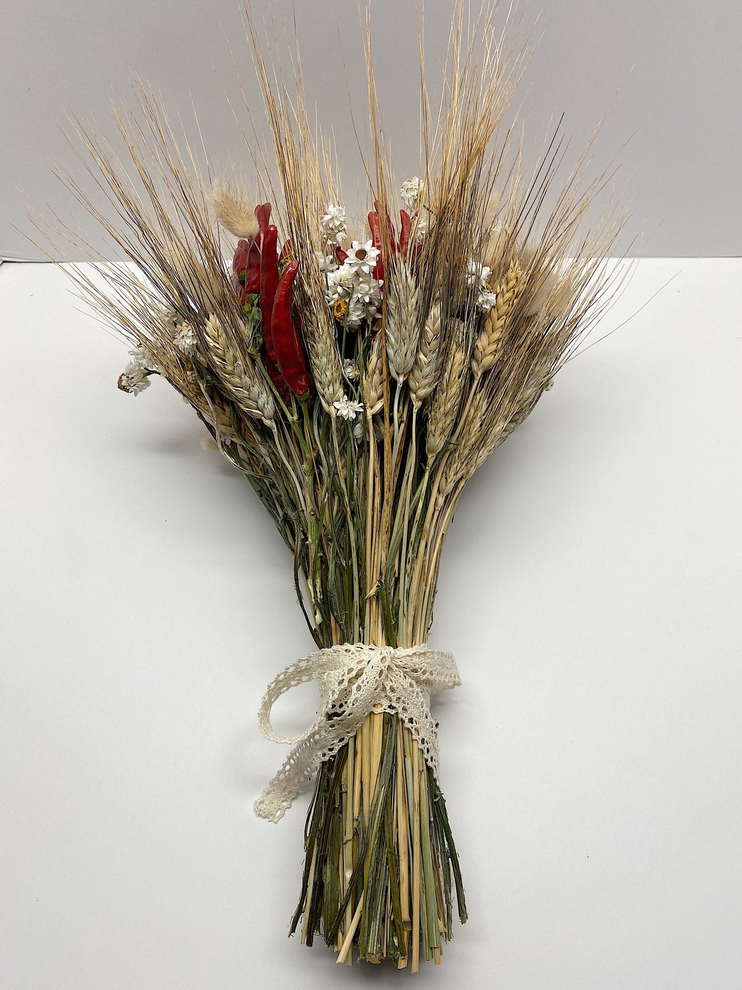 Fall Bouquet, Chili Peppers, Dried Flowers, Bunny Tails, Bridal, Red, Ammobium, Country, Preserved Flowers, Wheat